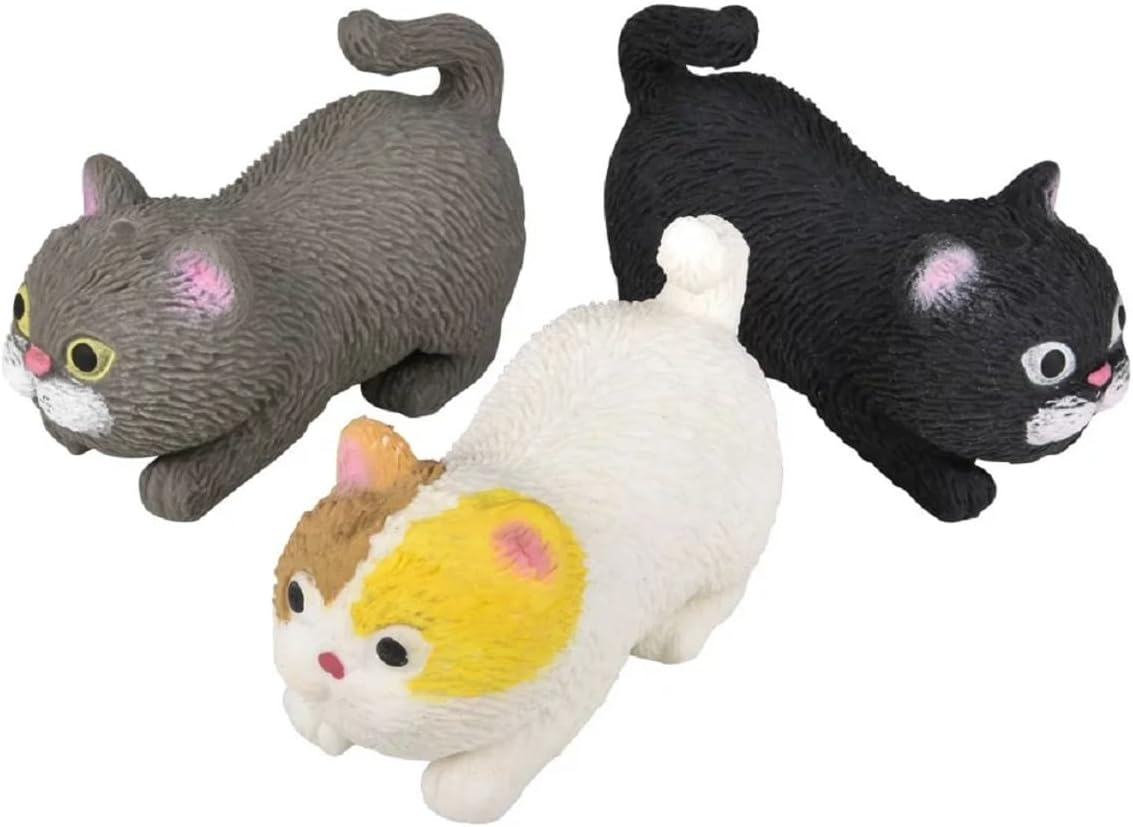Squishy Stretchy Cat (3.5" to 6.5") Rubber Fidget Sensory Toy Filled with Sand. Great Stress Relief Cat Toy for Kids, Adults and Pets. (White Cat) image number 1