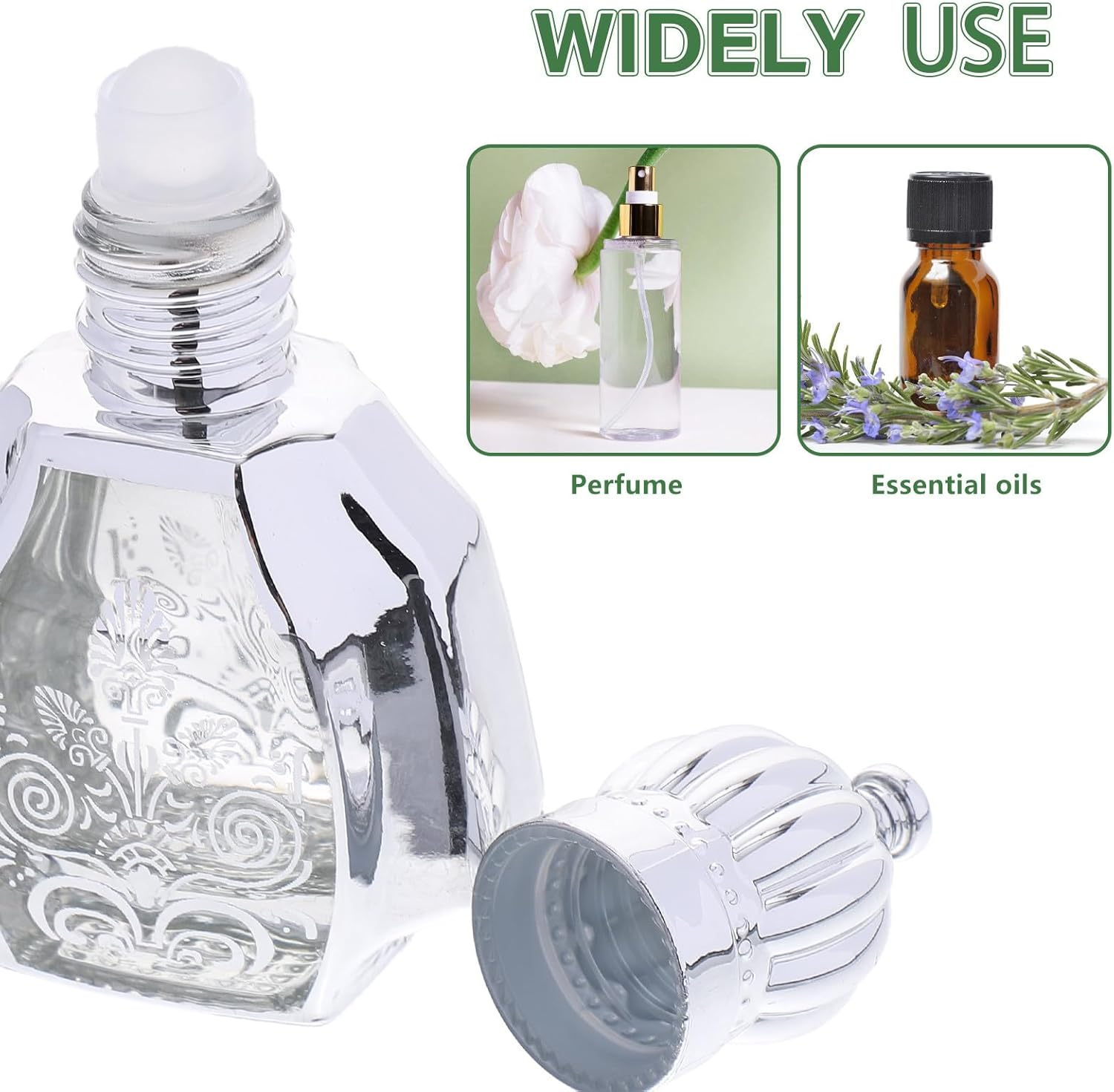 Baluue 2Pcs 10Ml Glass Roll on Perfume Bottles Portable Multi-Function Aroma Bottles with Silver Cap Refillable Empty Roller for Household and Travel Use image number 3