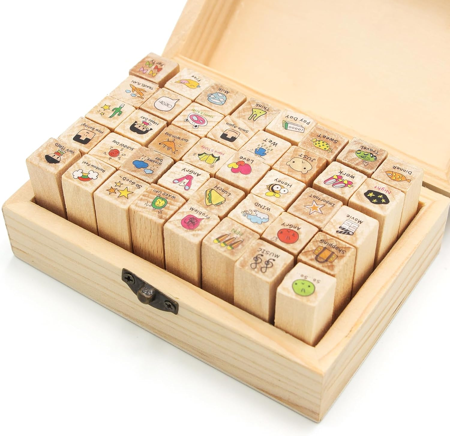 SONGER 40PCS Cute Mini Wood Rubber Stamp Set DIY Diary Scrapbook Stamp Set, Art Stamps for Scrapbook, DIY Card Making, Bullet Journals and Arts & Craft Decoration Supplies image number 4