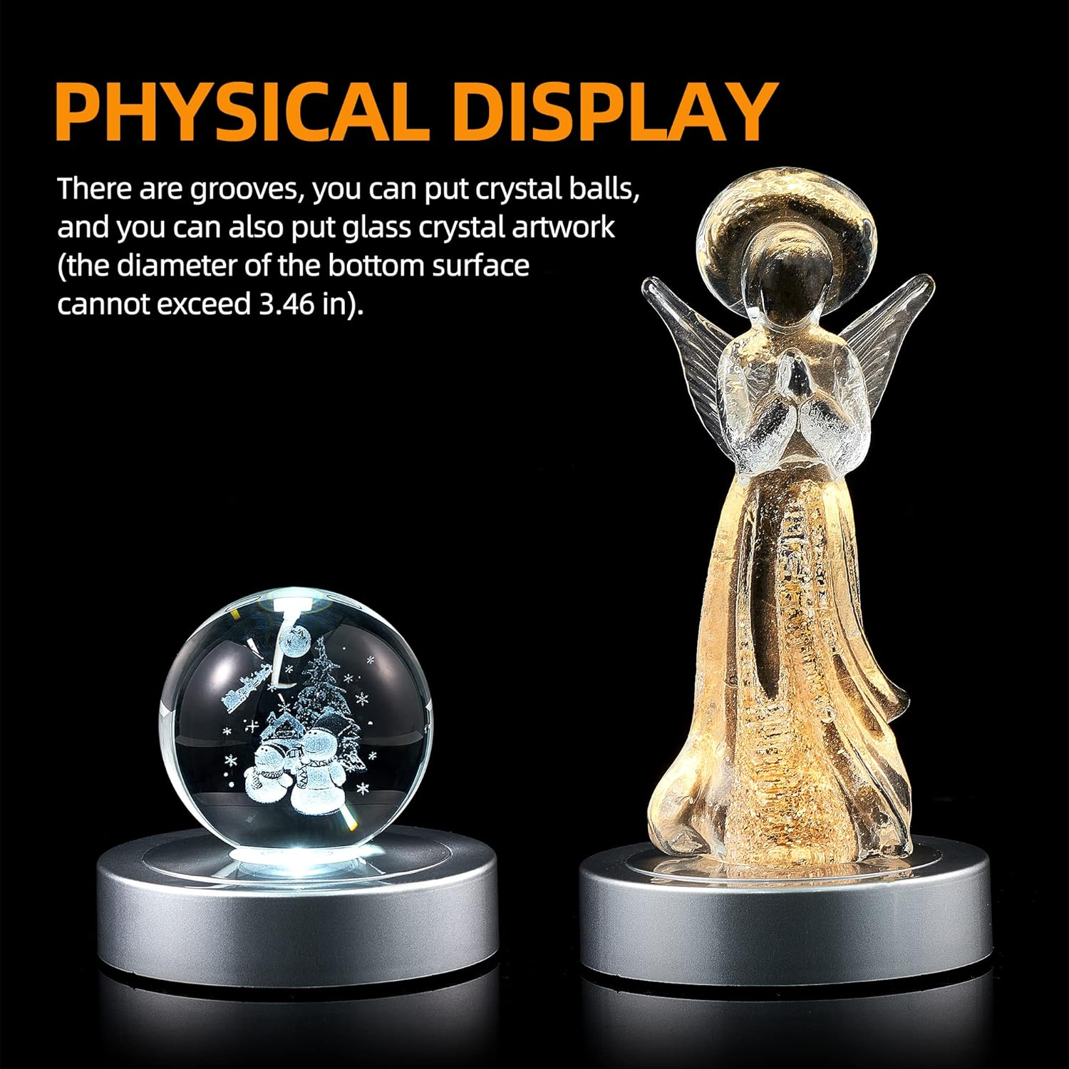 Rotating LED Display Base Colorful Light Crystal Display Base Stand,Suitable for Glass Crystal Spherical Artwork,Holiday Party Decoration. (Silver) - Silver image number 6