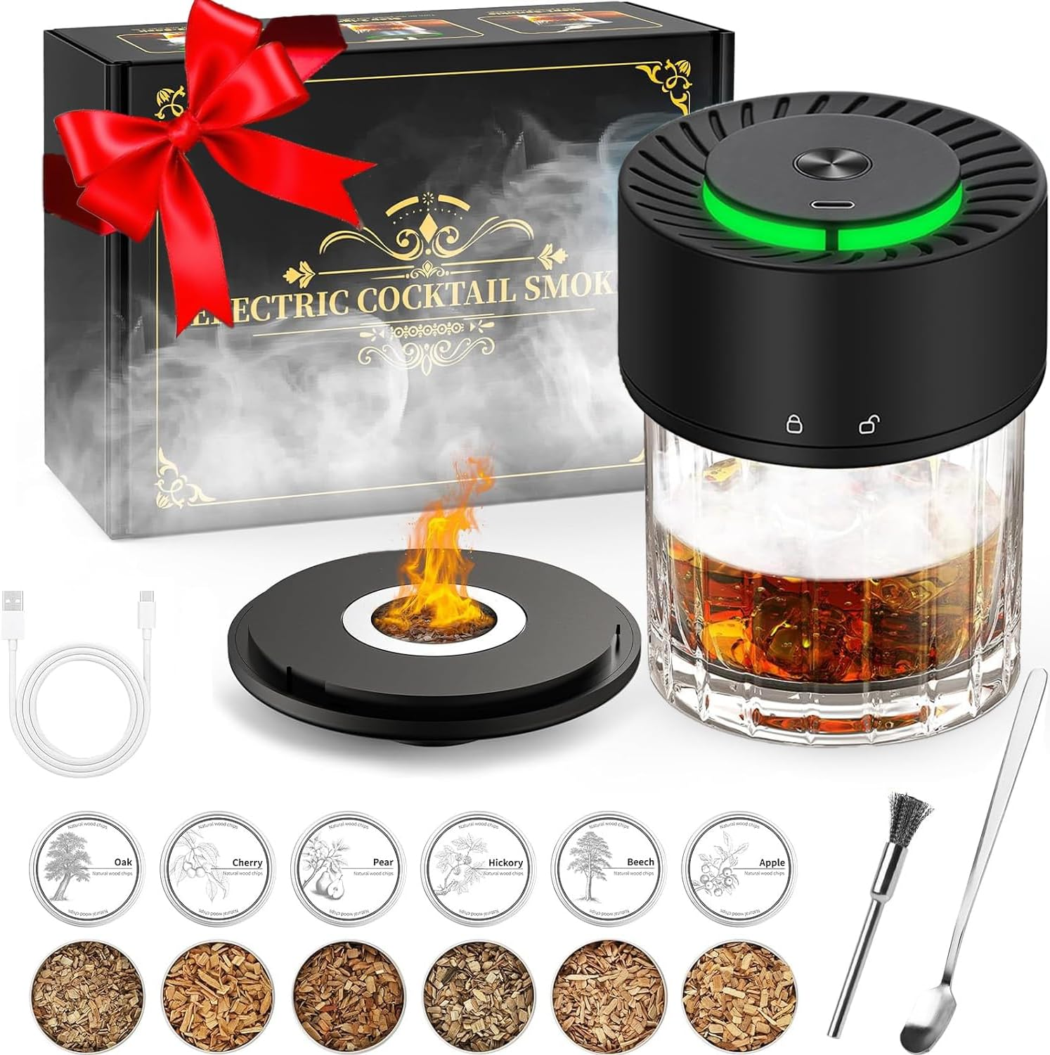 Electric Whiskey Smoker Kit, Rechargeable Built-In Lighter & LED Light, No Butane Needed, 6 Flavored Wood Chips for Cocktails & Old Fashioned Drink, Bourbon Whiskey Gifts for Men Husband Dad image number 3