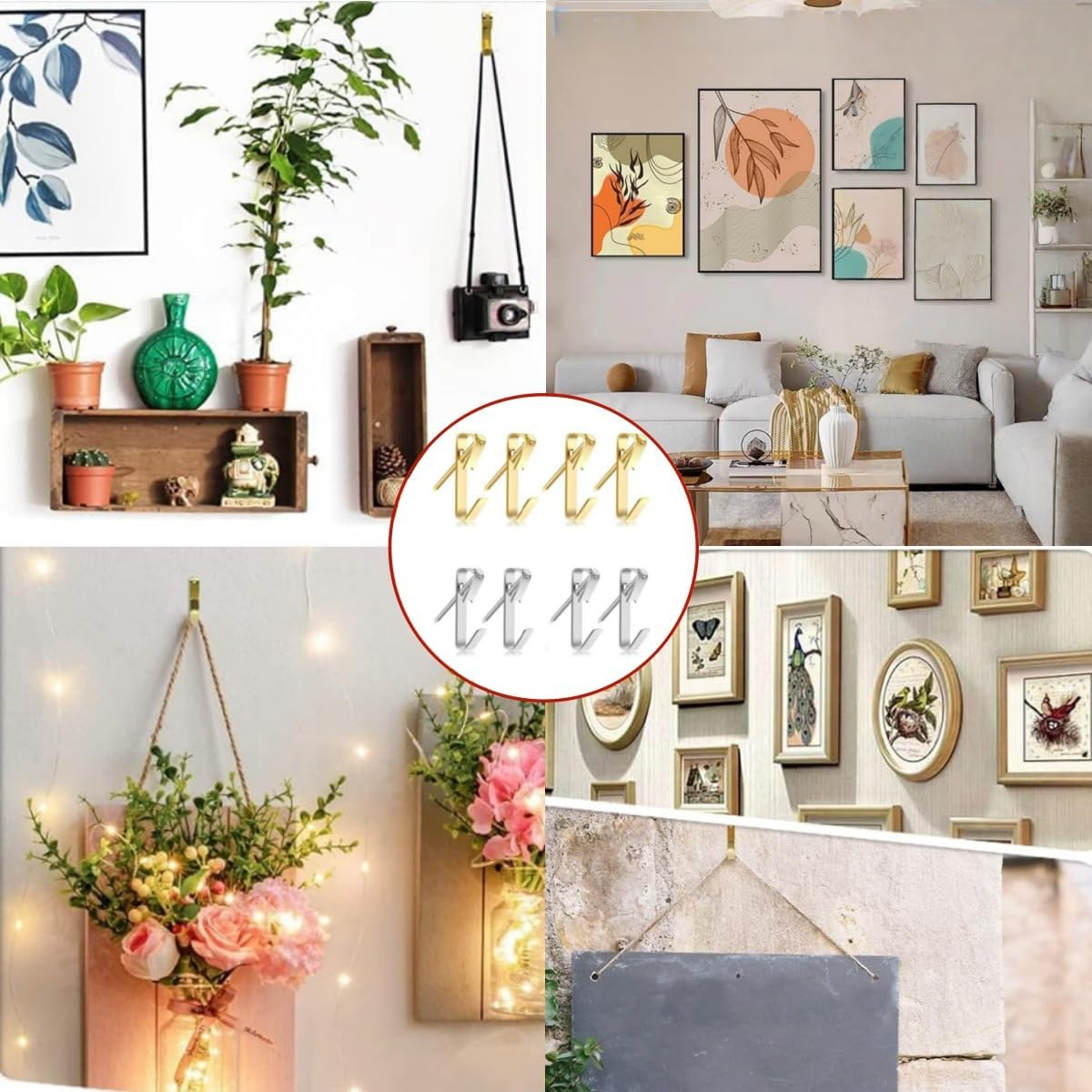 80 Pcs Picture Hanging,Picture Hooks for Hard Wall,Picture Frame Hooks for Pictures, Mirror,Clocks on Drywall and Wood Walls (Silvergold ) image number 1