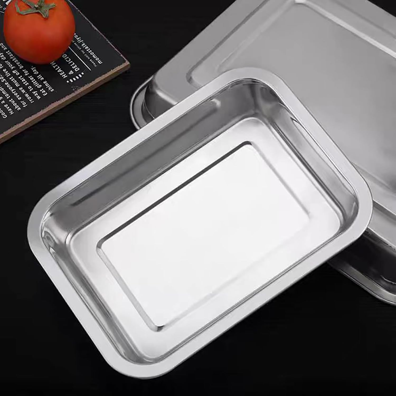 3Pcs Stainless Steel Breading Trays Set, Breading Dishes for Chicken Breasts, Marinating Meat and Prepping Meals (10.4"" X 7.7"" X 1.9""), Silver, BXGTP-20231224 image number 6