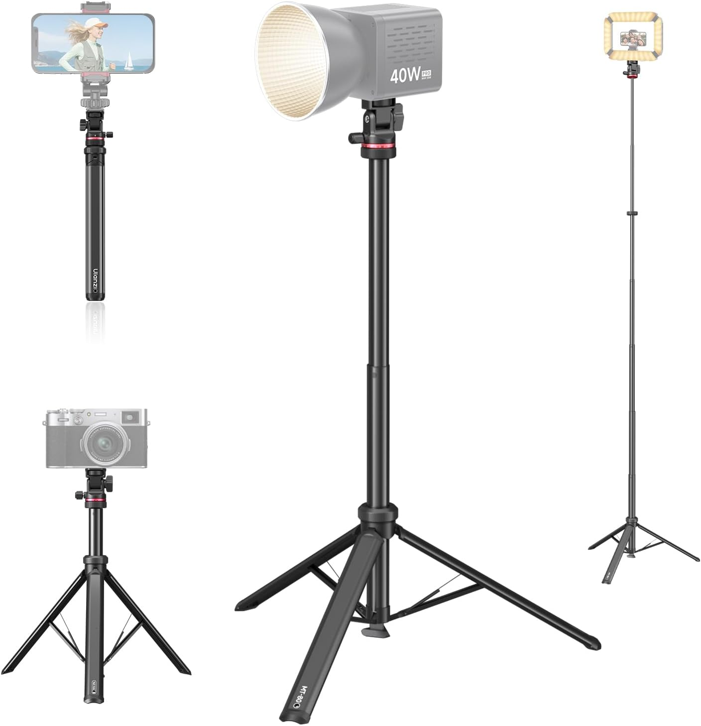 ULANZI MT-79 Extendable Camera Tripod Aluminum, 81" Portable Adjustable Light Stand with 1/4" Screw, 360&deg; Ball Head Camera Phone Tripod for Camera Video Light Smartphone, Lightweight for Travel image number 3