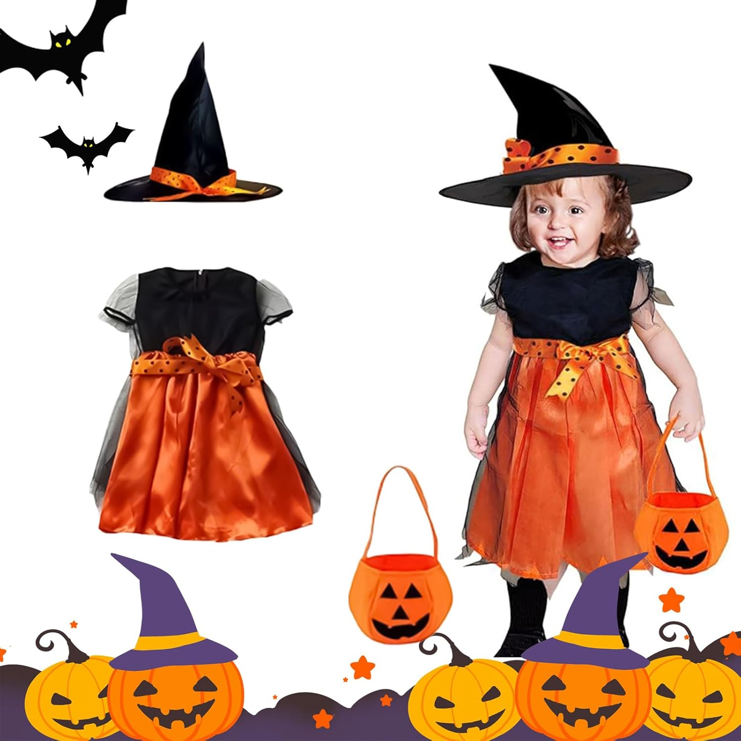 Halloween Witch Dress Children, Witch Costume Girls, Costume Witch Dress Girls with Hat for Halloween, Carnival, Cosplay Party (130) image number 1