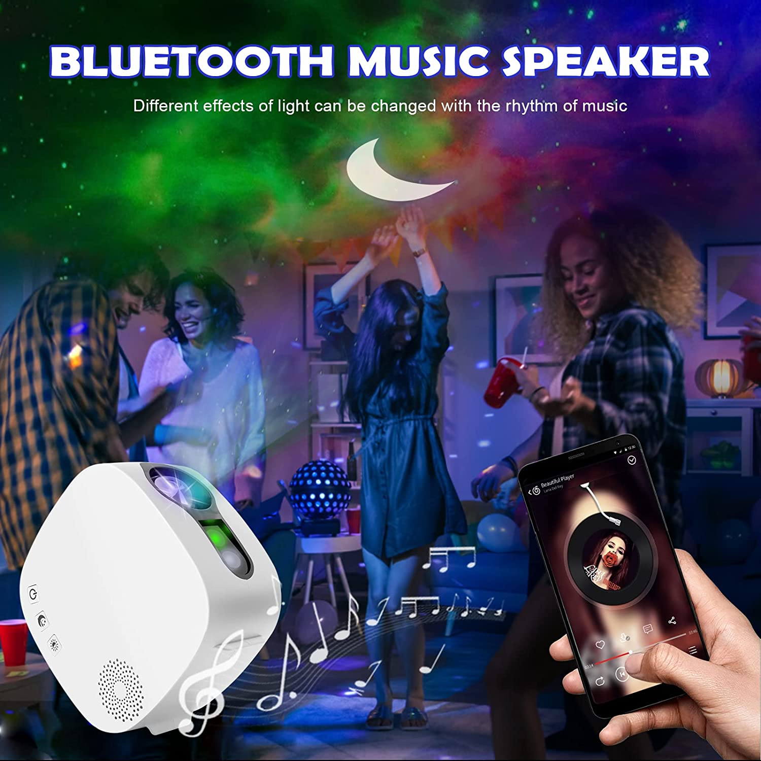 Sky LED Projector Night Light,3-In-1 LED Moon Nebula Cloud Rotating Star Light Galaxy Projector with RF Remote Controller,Bluetooth Star Projector Light image number 4