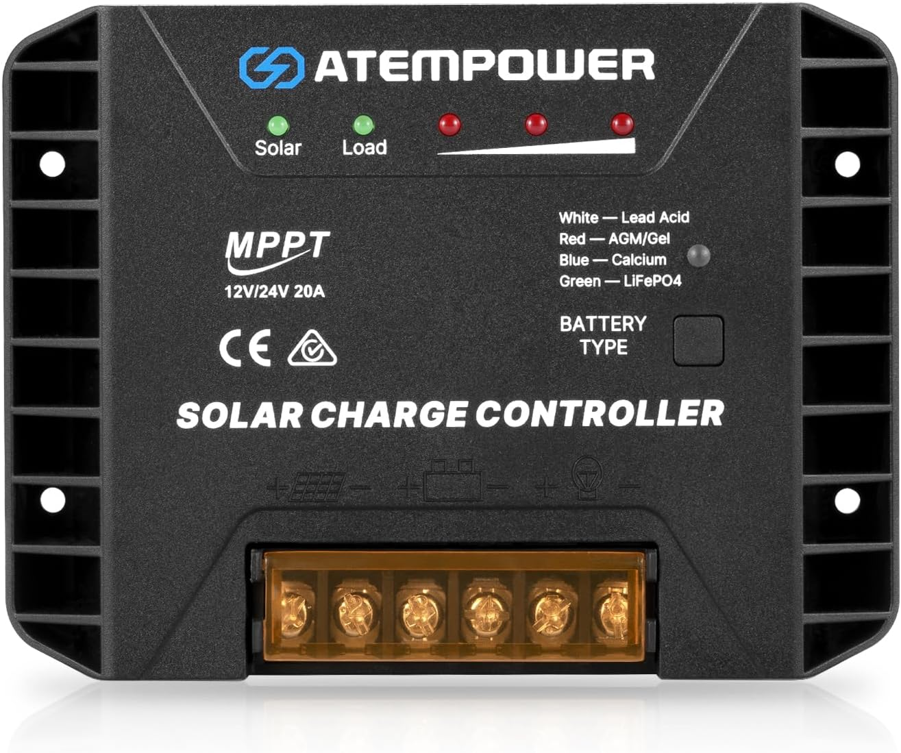 ATEM POWER 20A 12V/24V MPPT Solar Controller Selecting Battery Type Activate Lithium Battery Intelligent Solar Controller Compatible with Lead Acid, AGM, Gel, Calcium and Lifepo4 Battery image number 4
