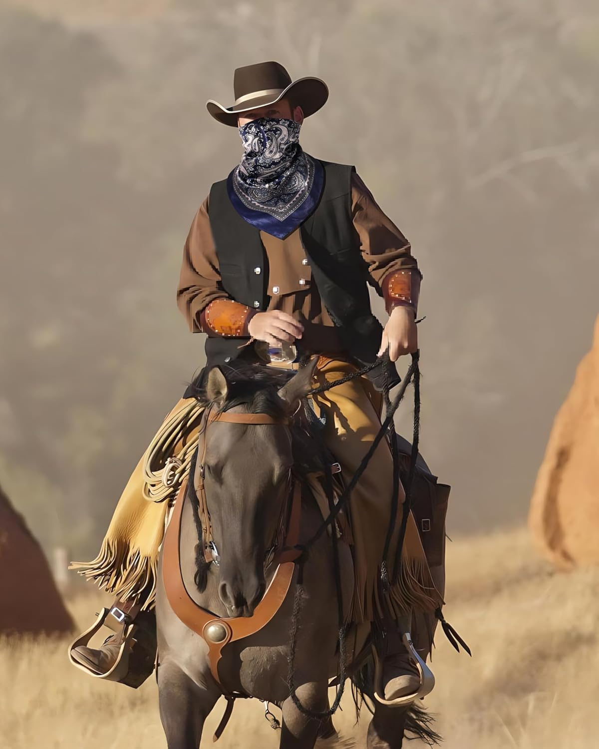 Hymeiluely 35 Inch Wild Rag Cowboy Bandana Scarves for Men, Large Neckerchief Silk Feel Western Neck Scarf for Women image number 6