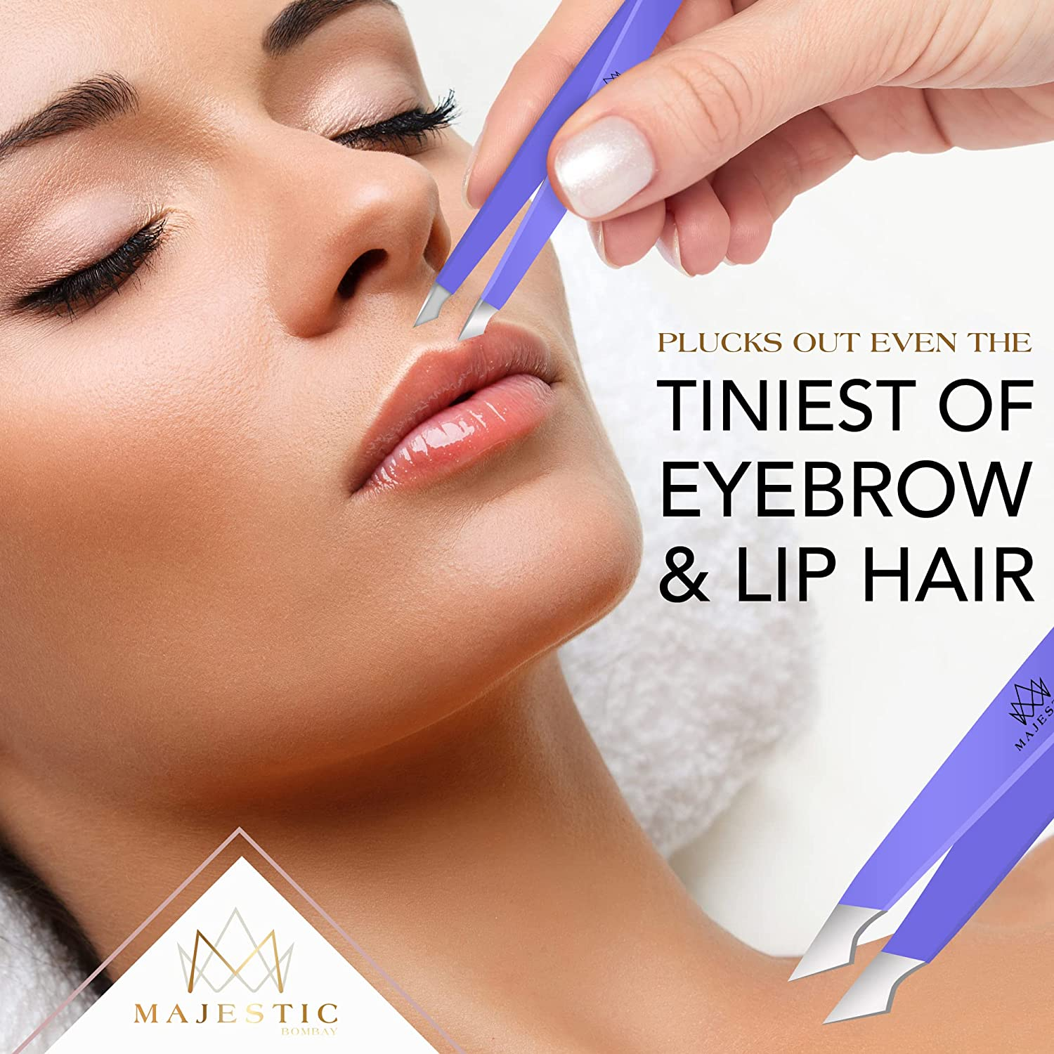 Majestic Bombay Fine Point + Slant Tweezers for Women and Men &ndash; Splinter Ticks, Facial, Brow and Ingrown Hair Removal&ndash;Sharp, Needle Nose, Surgical Tweezers Precision Best Tweezers for Chin Hair - Silver image number 6