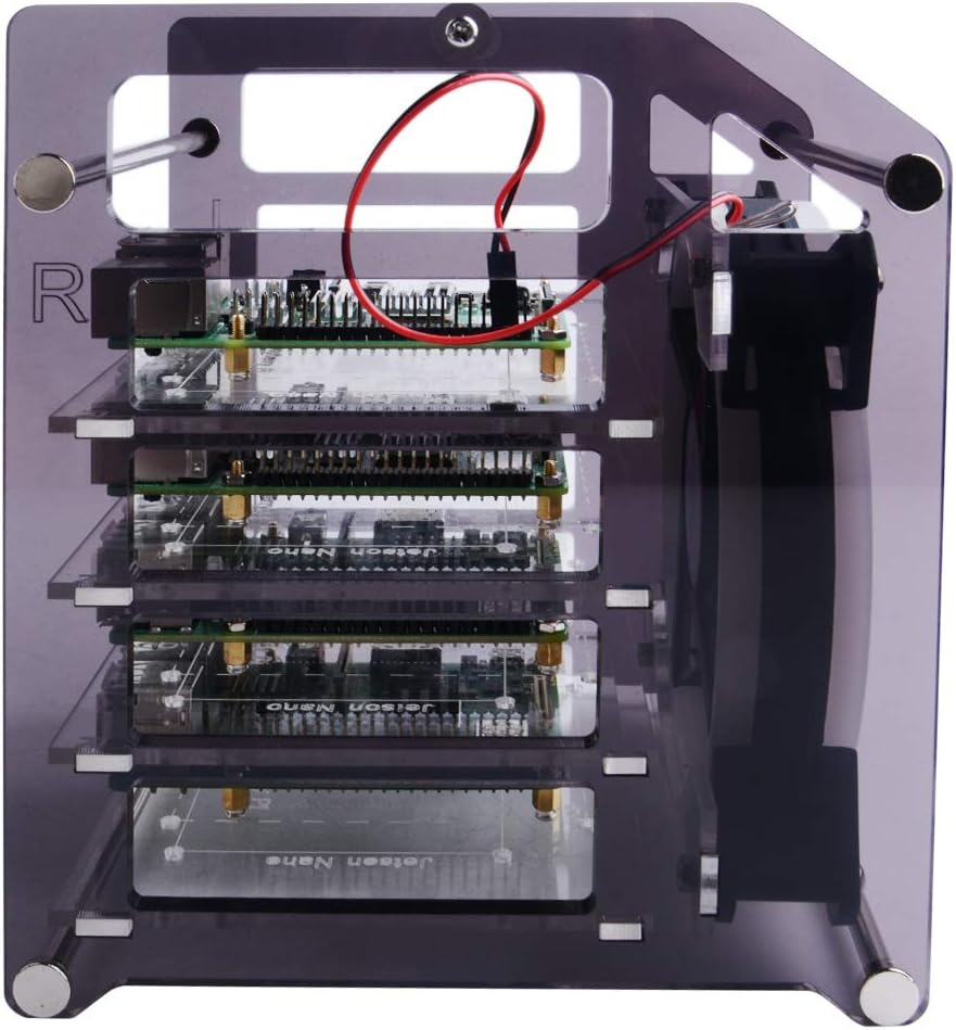 Geeekpi Raspberry Pi Cluster Case, Raspberry Pi Rack Case Stackable Case with Fan 120 Mm RGB LED 5V for Raspberry Pi 4B / 3B + / 3B / 2B / B + and Jetson Nano (4-Layers) image number 4