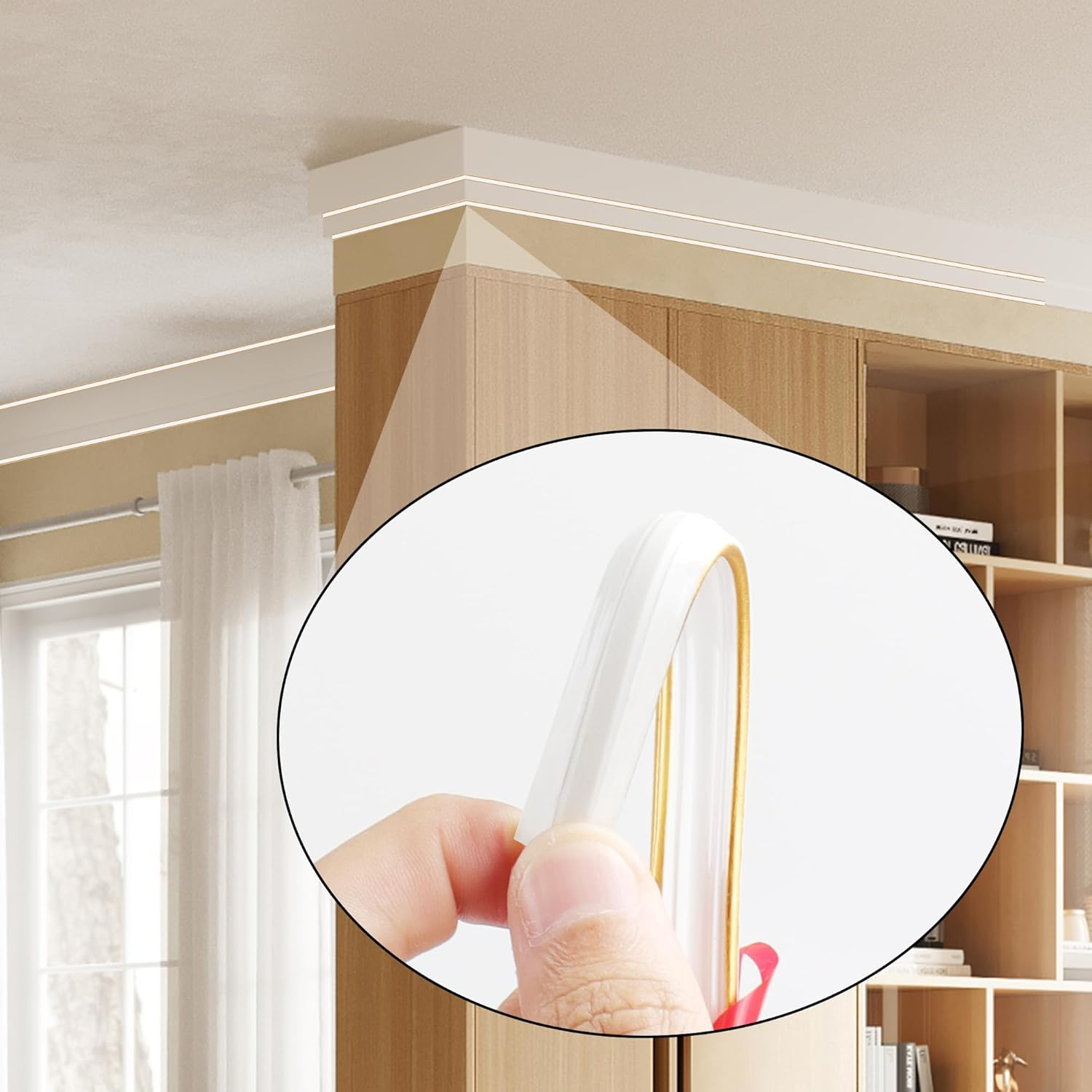 JUNART TPE Skirting Board Trim, Flexible Caulk Strip Moulding Trim, Self-Adhesive Edging Strip Coving for Wall, Ceiling, Corner Decoration, Worktops, Floor(12&times;9Mm,500Cm,White Gold)