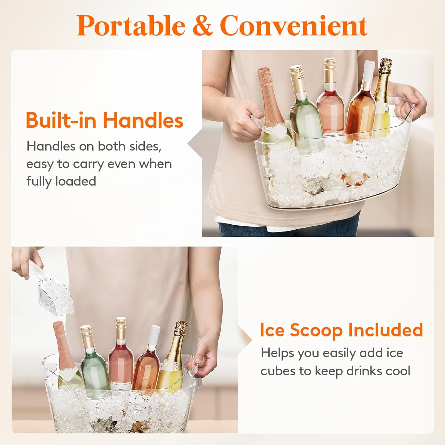 Lifewit 2 PCS Large Ice Bucket (7L) for Parties, Portable Champagne Bucket for Cocktail Bar, Clear Plastic Drink Cooler for Beverage/Wine/Beer/Juice, Mimosa Bar Supplies Chiller Tub with Scoop image number 4