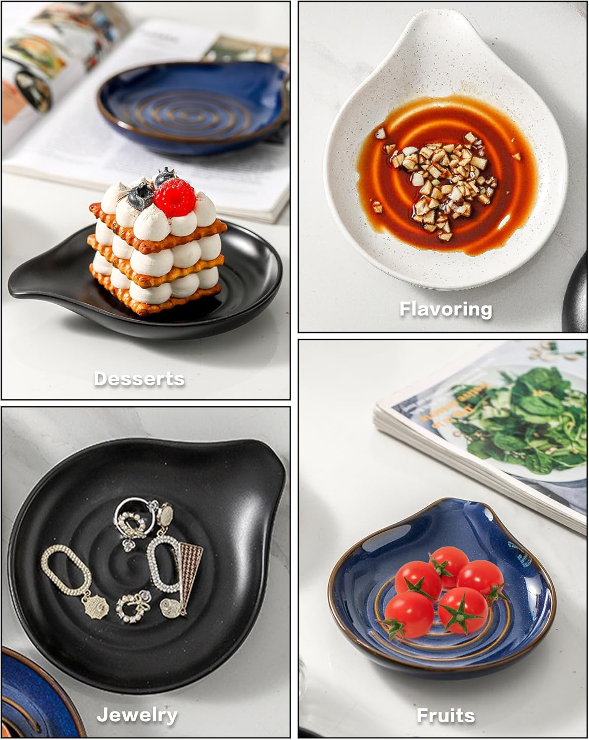 Spoon Rest for Kitchen Counter, Large Heat Resistant Spoon Holder for Stove Top Countertop, Utensil Rest for Cooking,Coffee Spoons, Spoons, Ladles, Spatulas, Tongs, Dishwasher Safe (Blue) - White image number 3