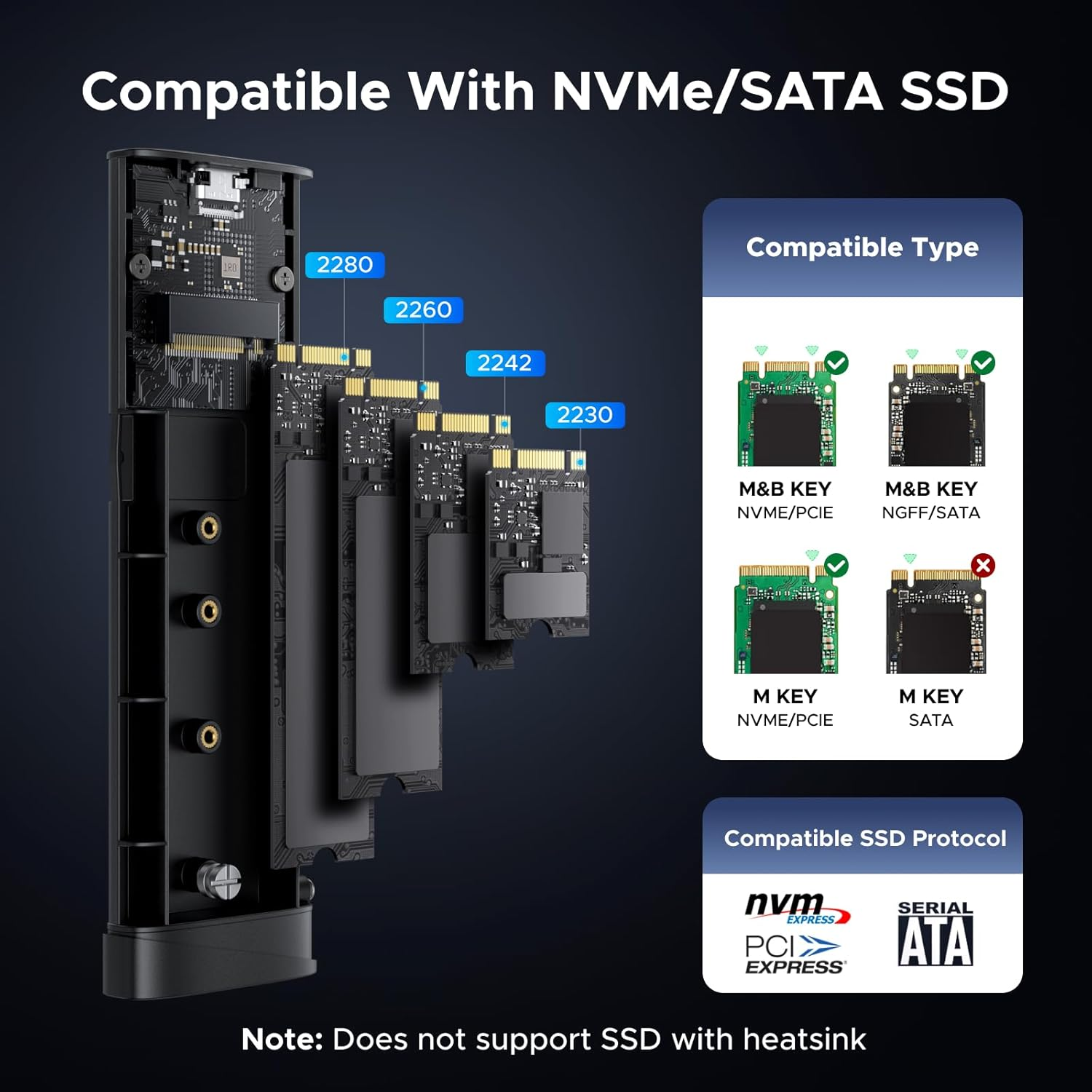 UGREEN 20Gbps M.2 Nvme SATA SSD Enclosure, 8TB USB C External Nvme M.2 Enclosure Compatible with USB 3.2 Gen2X2 Support UASP Trim for M/B+M Key SSD in Size of 2230/2242/2260/2280 image number 3