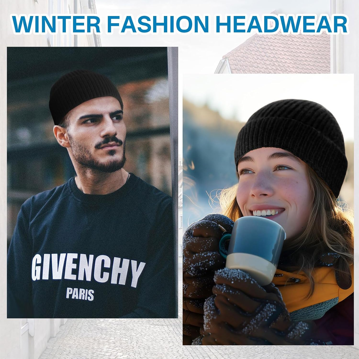 Lyvixora Casual Short Thread Hip Hop Hat, Warm Fisherman Beanie for Men and Women, Unisex Winter Warm Knit Hat Black image number 1