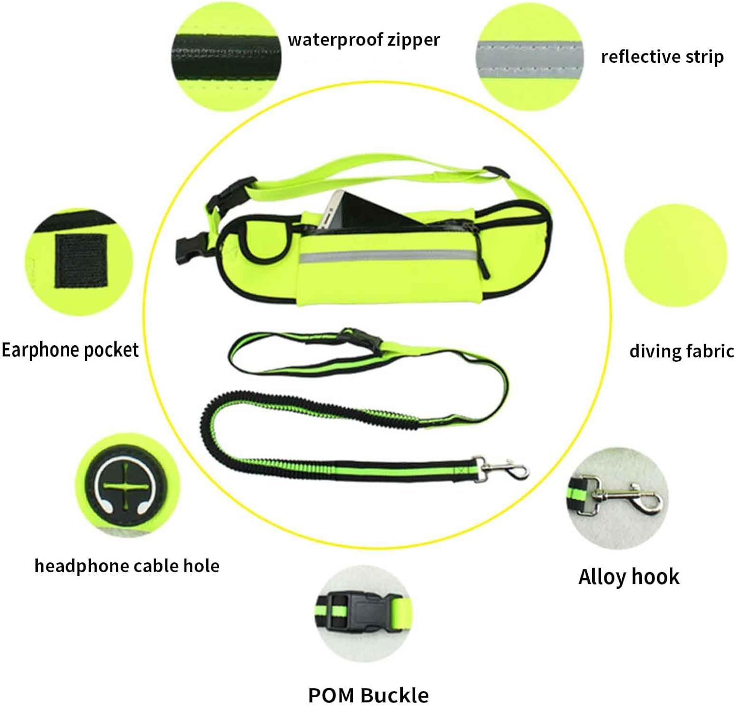 Rope Dog Lead Dog Leads for Medium Dogs Dog Leash Retractable Long Belt 1.6M with Carabiner Small Dogs Buckle Drawstring Hook Loop Large Capacity Waterproof Storage Waist Bag (2.5X130Cm,Blue) - Black image number 6