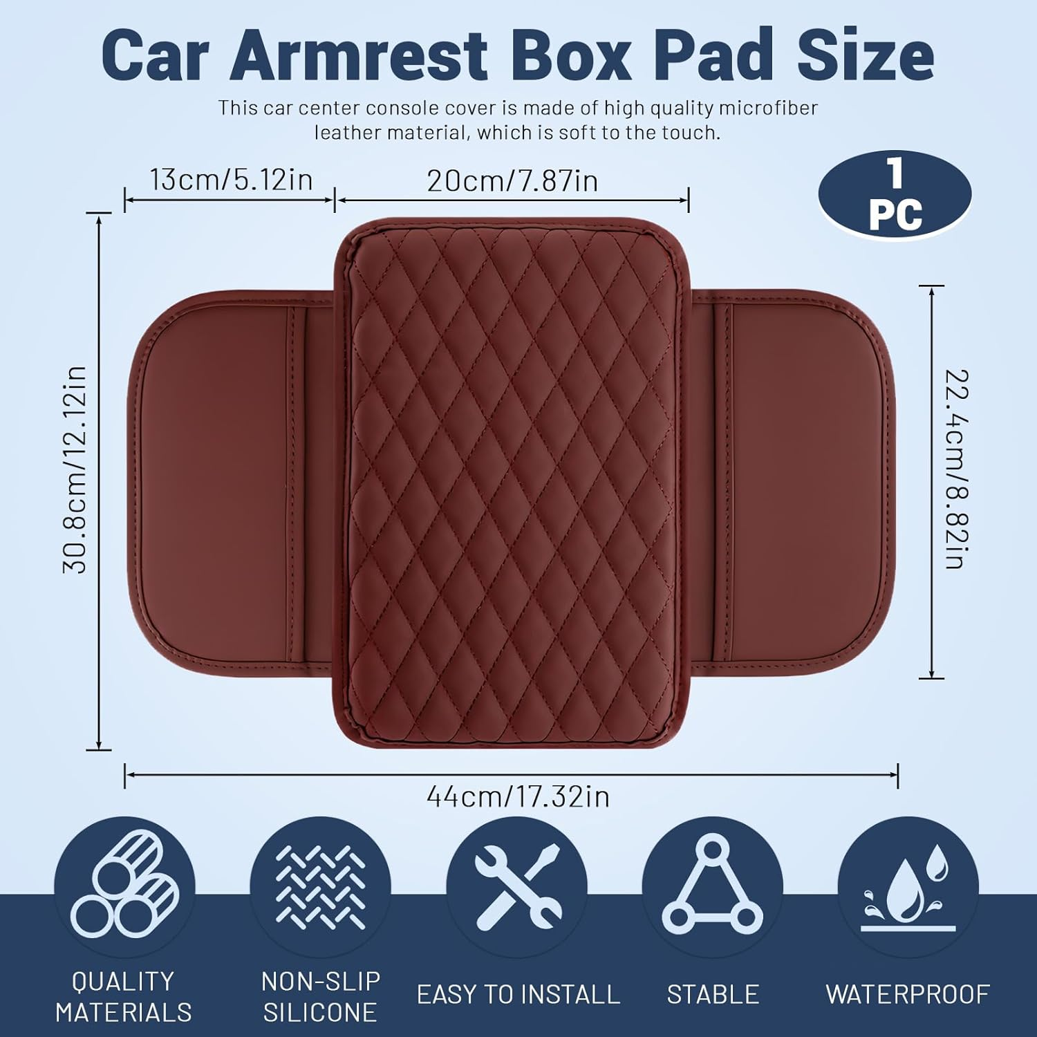 Huakaile Red Car Console Cover, Leather Car Center Console Cushion Pad with Sided Pockets, Protective Car Armrest Cushion for Most Kinds of Vehicles Interior Accessories image number 2