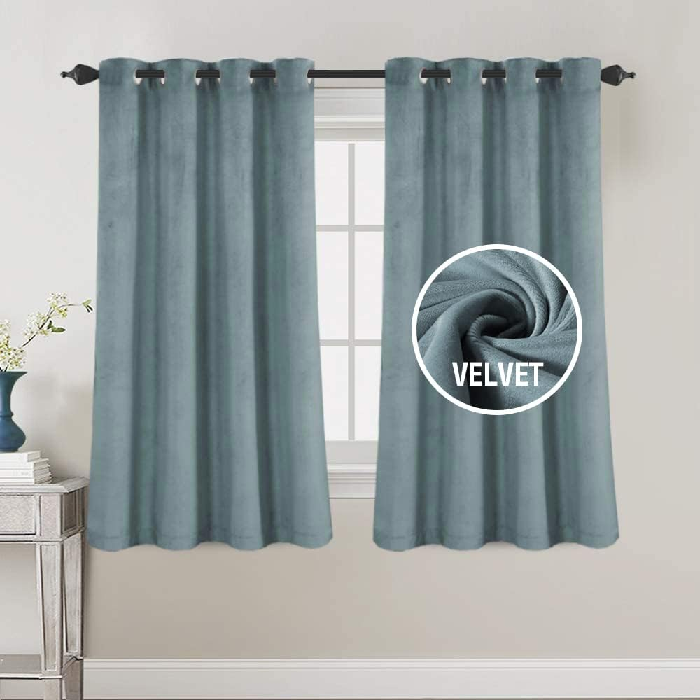 Luxury Velvet Curtains for Bedroom/Living Room Darkening Ultra Thick Soft Velvet Window Curtain Draperies Home Decoration Eyelet Curtains Pair 2 Pieces, Each W132Cm X D213Cm, Stone Blue
