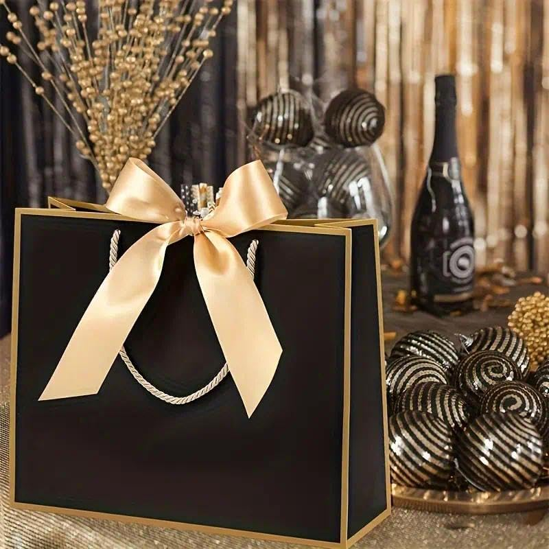 Gift Bags with Handles - Large Black 12 Pack, Wedding & Bags with Gold Ribbon, Elegant Paper Party Bags for Luxury Gift Packaging Bulk, Australia image number 5