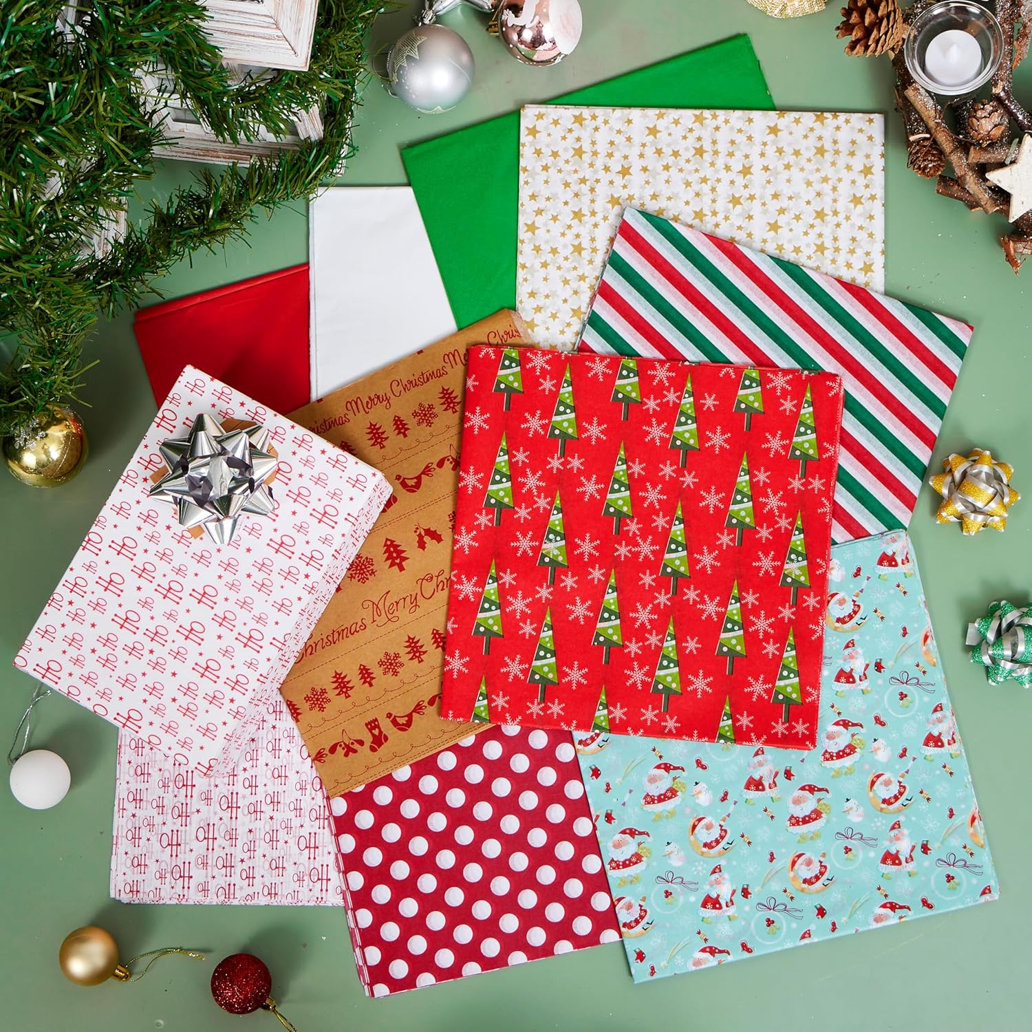 Joiedomi 150 Sheets Christmas Tissue Paper Assorted Design; Easy and Fast Gift Wrapping Accessory Perfect for Present Boxes, Xmas Gift Wrapping Bags and Wine Bottles image number 5