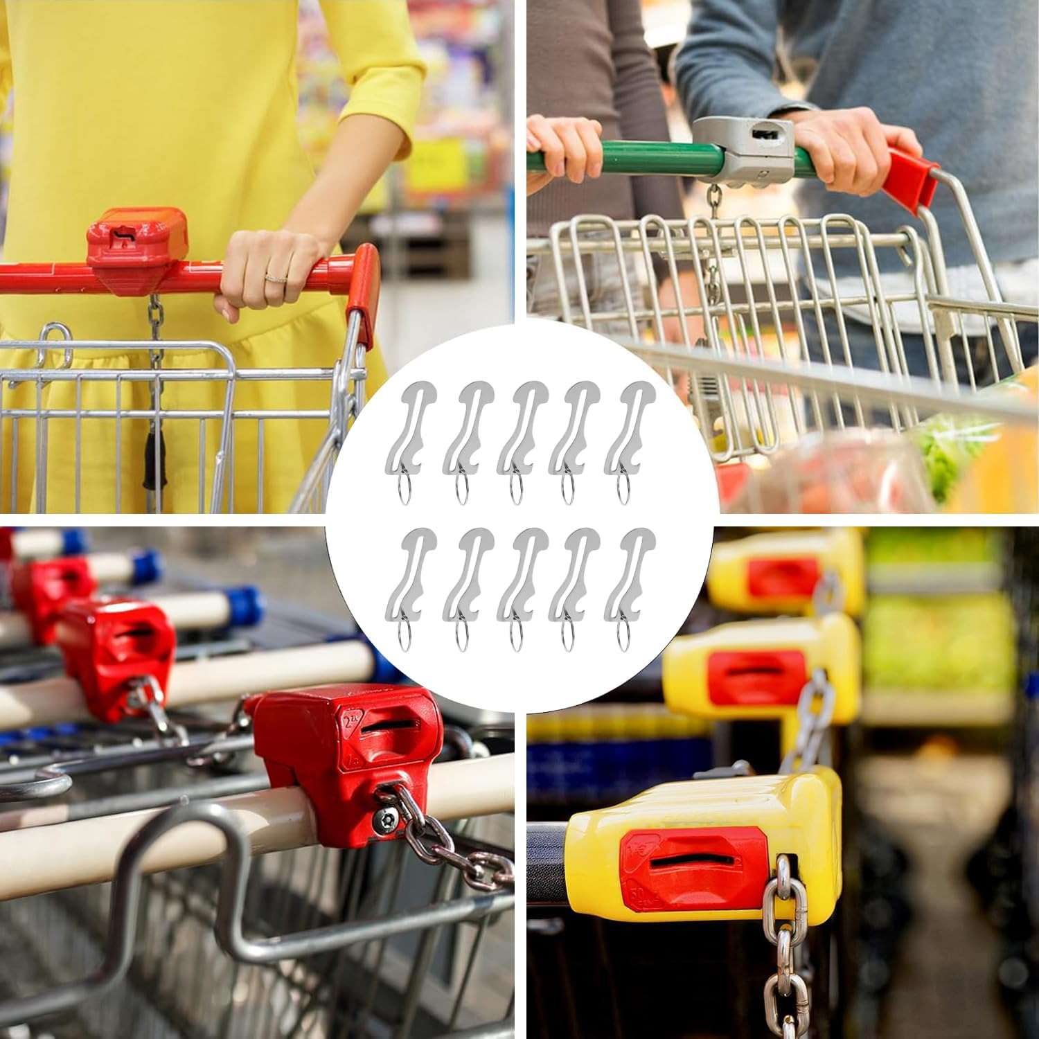 10Pcs Stainless Steel Shopping Trolley Token and Remover Key Rings for Supermarket and Convenience Store Unlock