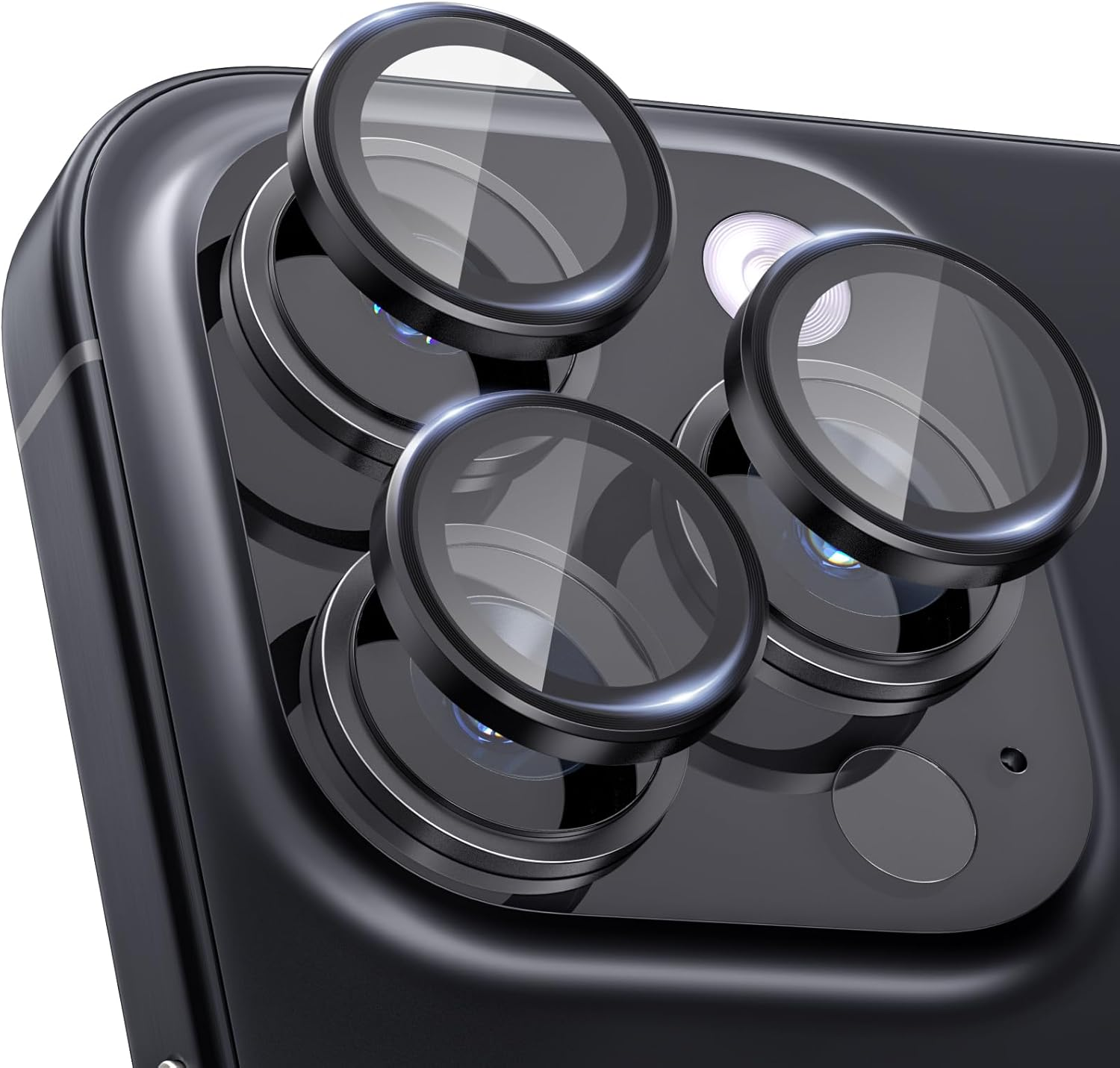 Cloudvalley [3] for Iphone 15 Pro / 15 Pro Max Camera Lens Protector, Ultra-Hd Tempered Glass Camera Cover [Case-Friendly] Metal Individual Lens Screen Protective Ring,Diamond Natural Titanium