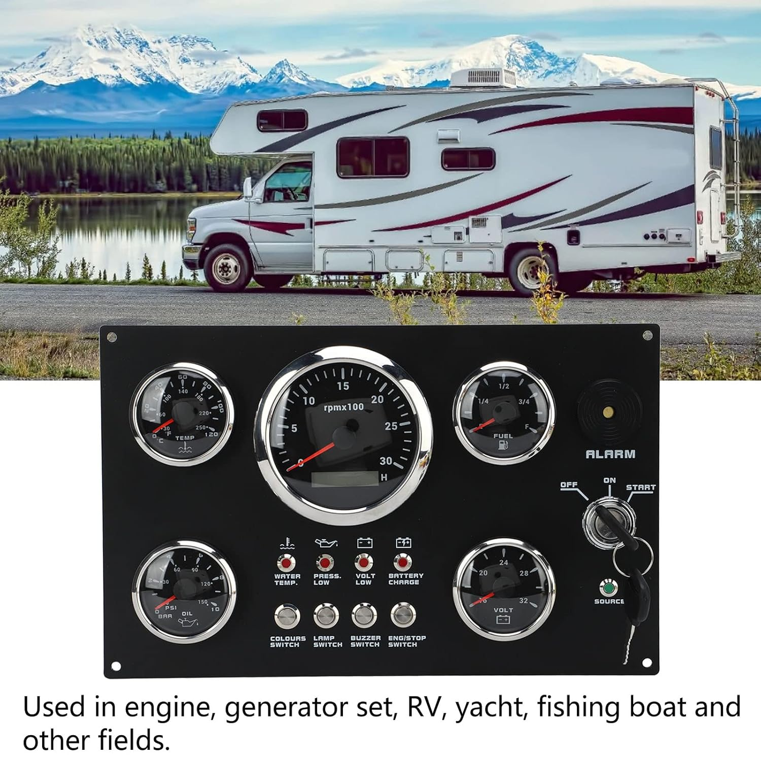 Digital Gauge Cluster Set 52Mm 82Mm Water Oil Voltage Gauge with 7 Color Backlight Waterproof Triple Gauge Kit for Car Truck Marine RPM Engine Speed & Oil Level Display image number 6