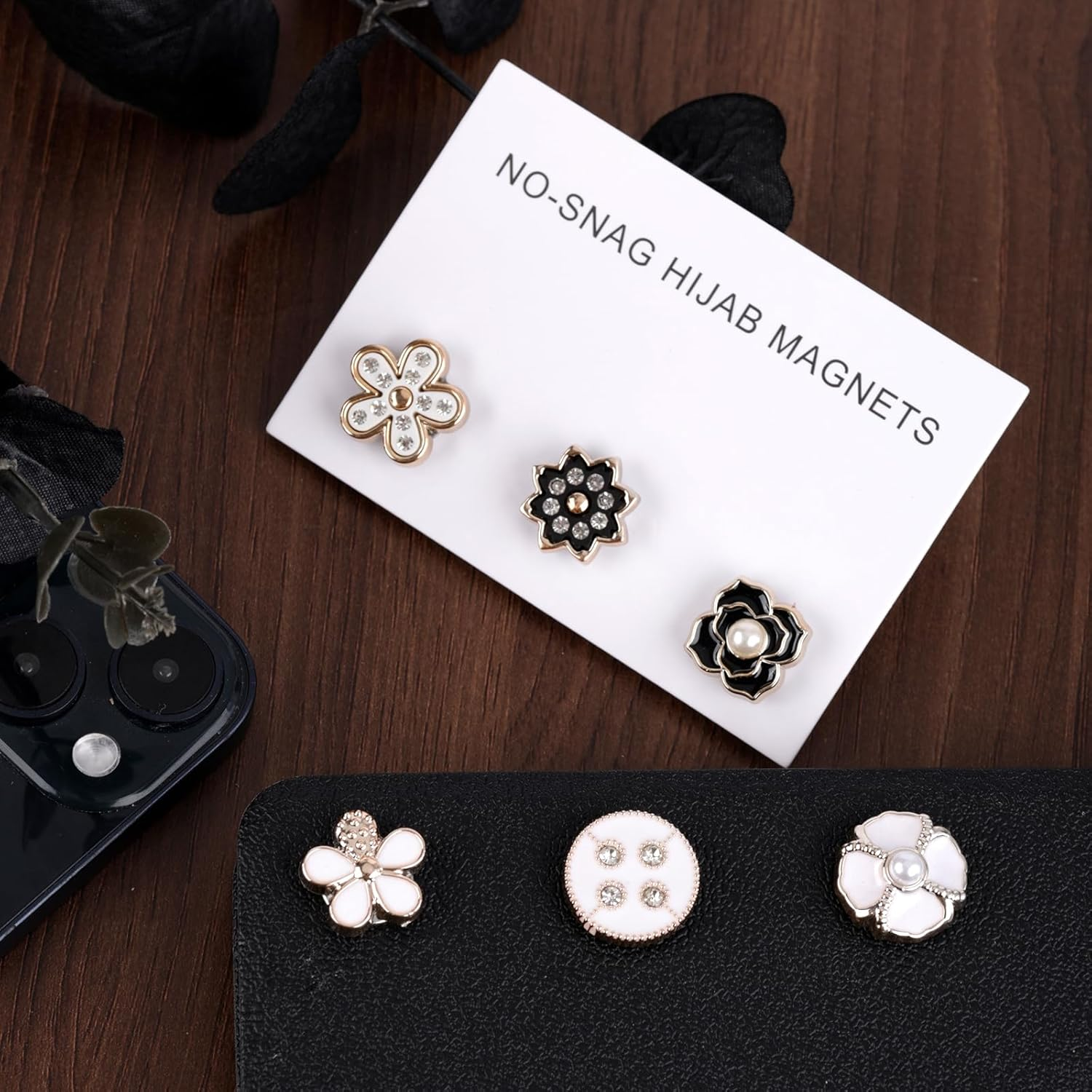 12Pcs Magnetic Hijab Pins, Black and White No Snag Hijab Magnets Multipurpose Strong Magnetic Hijab Buttons Pinless Brooch for Scarves Hats Shirt Collars Shawls (Style1) image number 3