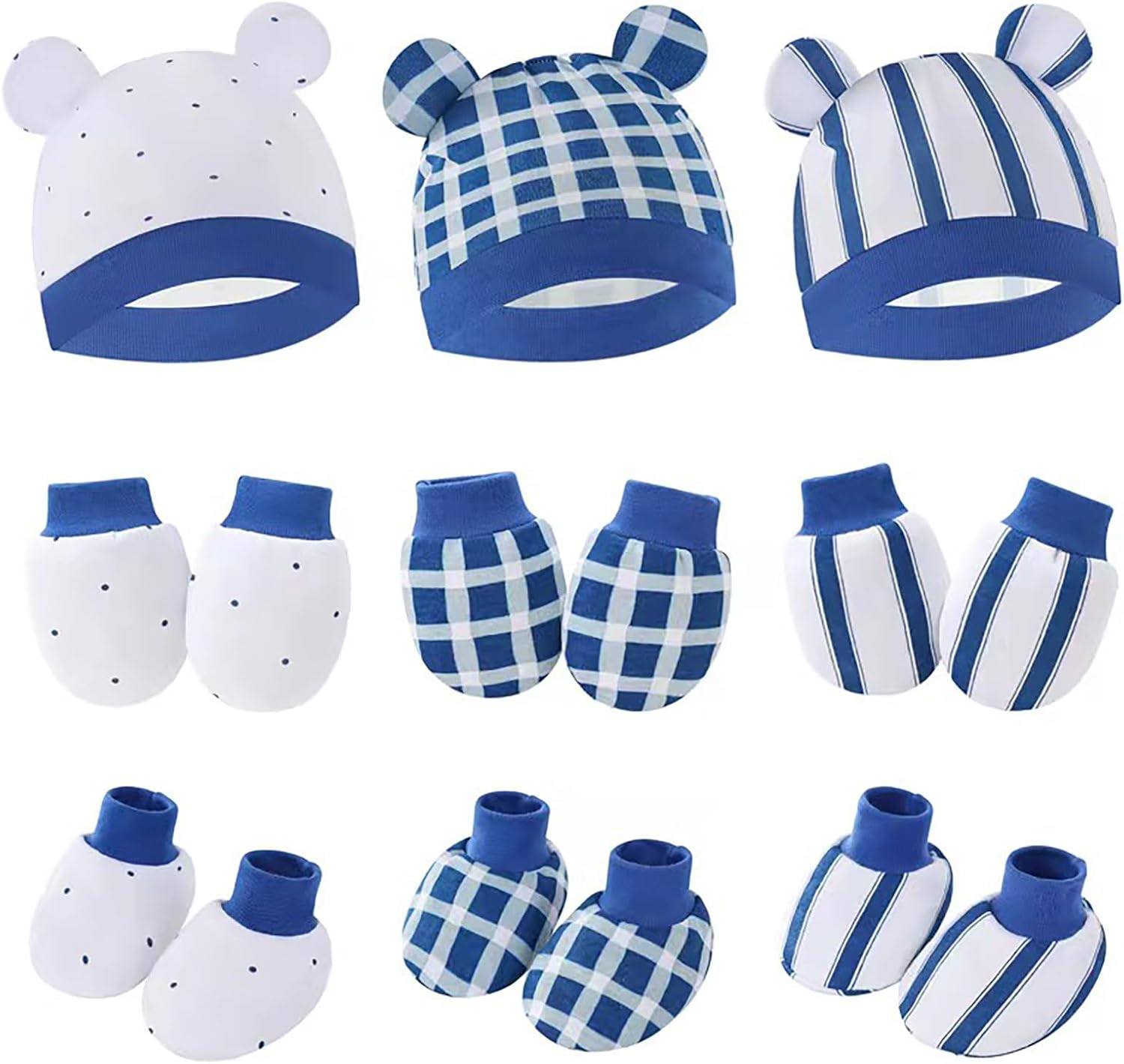 Cotton Baby Mittens Hats Socks - anti Scratch Baby Girl Boys Mittens 15 Pack Hands Gloves Infant Caps Socks for 0-6 Months