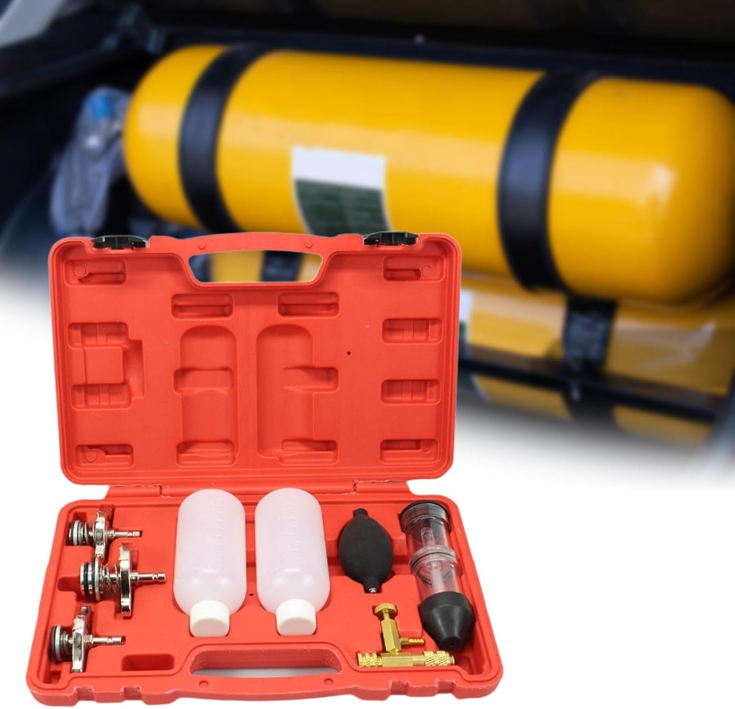 Jicsuxi CO2 Leak Detector Head Gasket Leak Tester Automotive Tools Tractors Excavators with 3 Bayonet Adapters Combustion Leak Tester image number 2