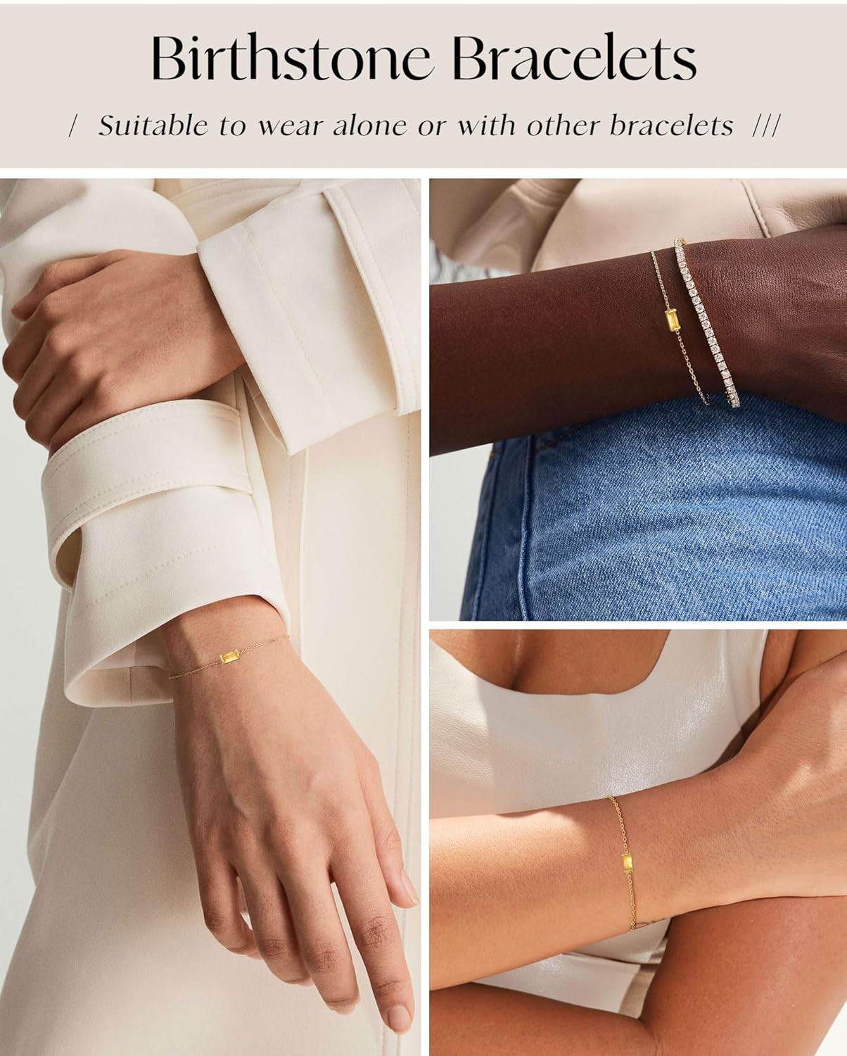 FUNEIA Birthstone Gold Bracelets for Women Teen Girls Non Tarnish Trendy Dainty 14K Gold Plated Bracelet Stack Stackable Blue Green May Emerald Friendship Bracelets Jewelry Gifts for Mom Best Friend - 01. January(Garnet) image number 6