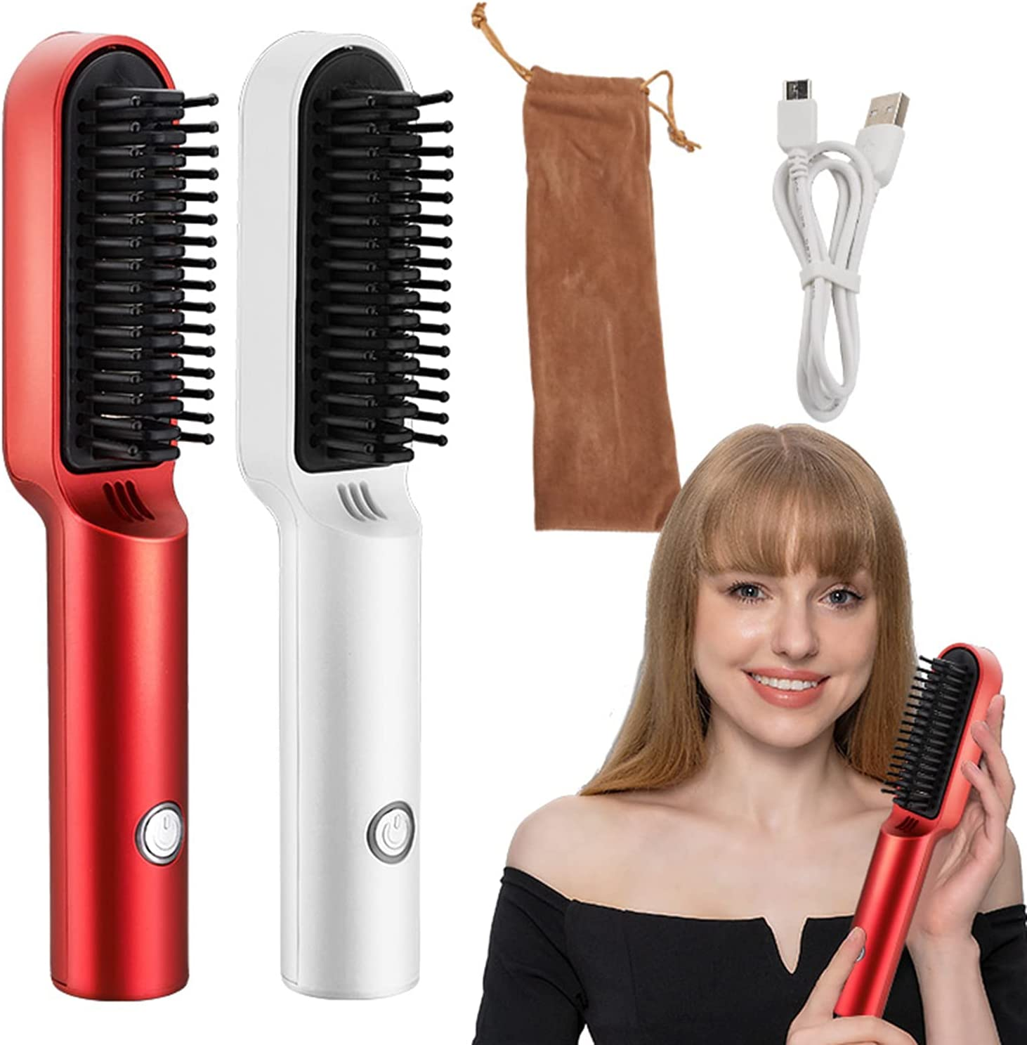 Yasao USB Cordless Hair Straightener Comb Ceramic Hair Straightener Brush Travel Portable Chargeable Hair Curler