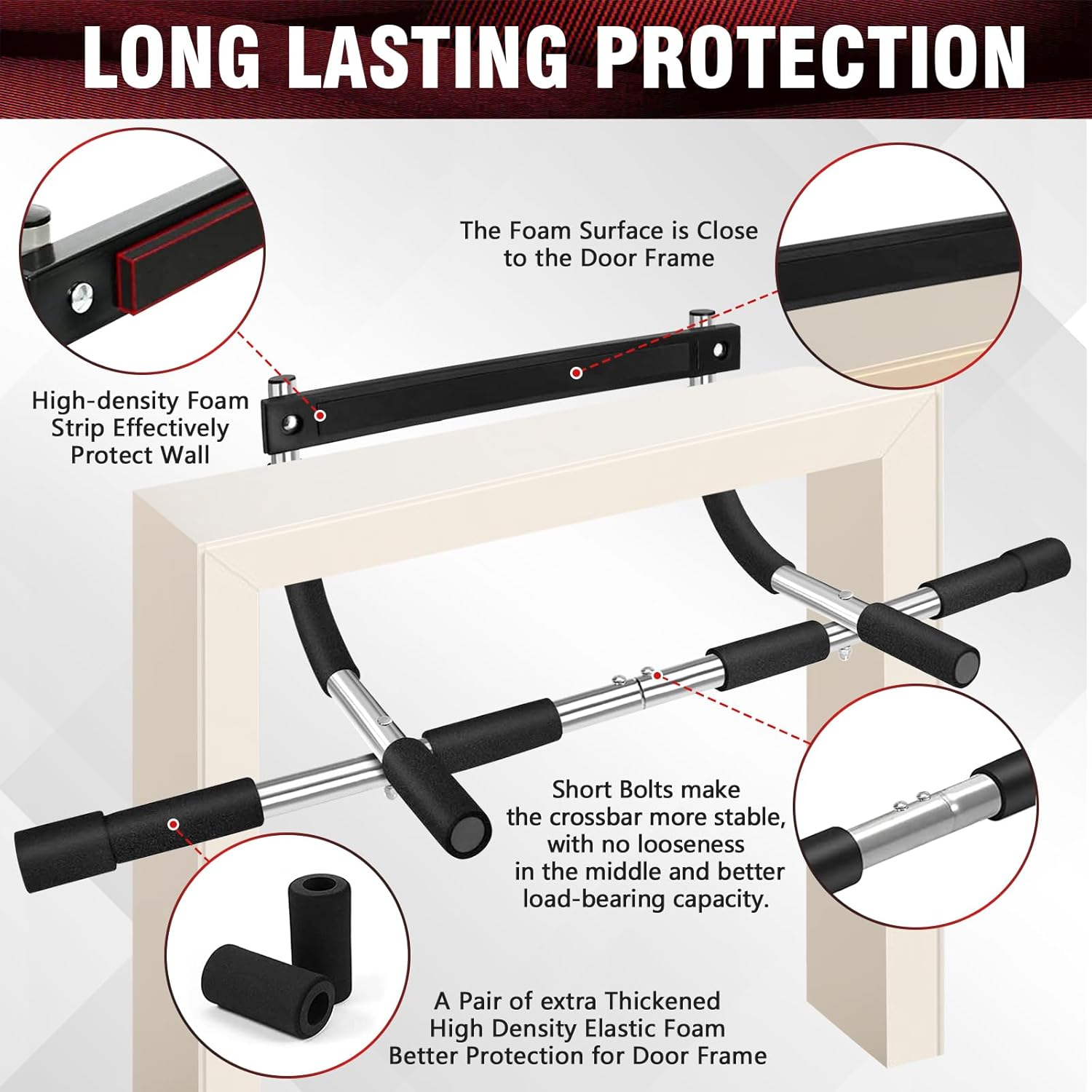 Pull up Bar for Doorway, Upgrade Chin up Bar for Doorway without Screws, Portable Strength Training Door Frame Pull-Up Bars, Door Workout Bar with Foam Grips for Home image number 1