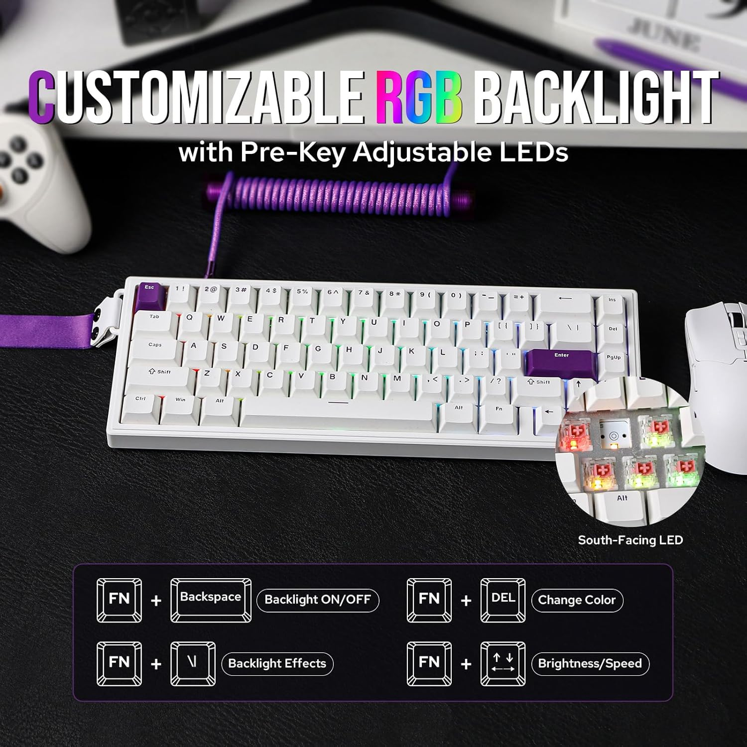 EPOMAKER HE68 Wired Magnetic Gaming Keyboard, 8K Polling Rate, 0.125Ms Latency, RGB Backlight, Gasket-Mount, USB-A to C, Portable for Mac/Pc/Ps/Switch (White)