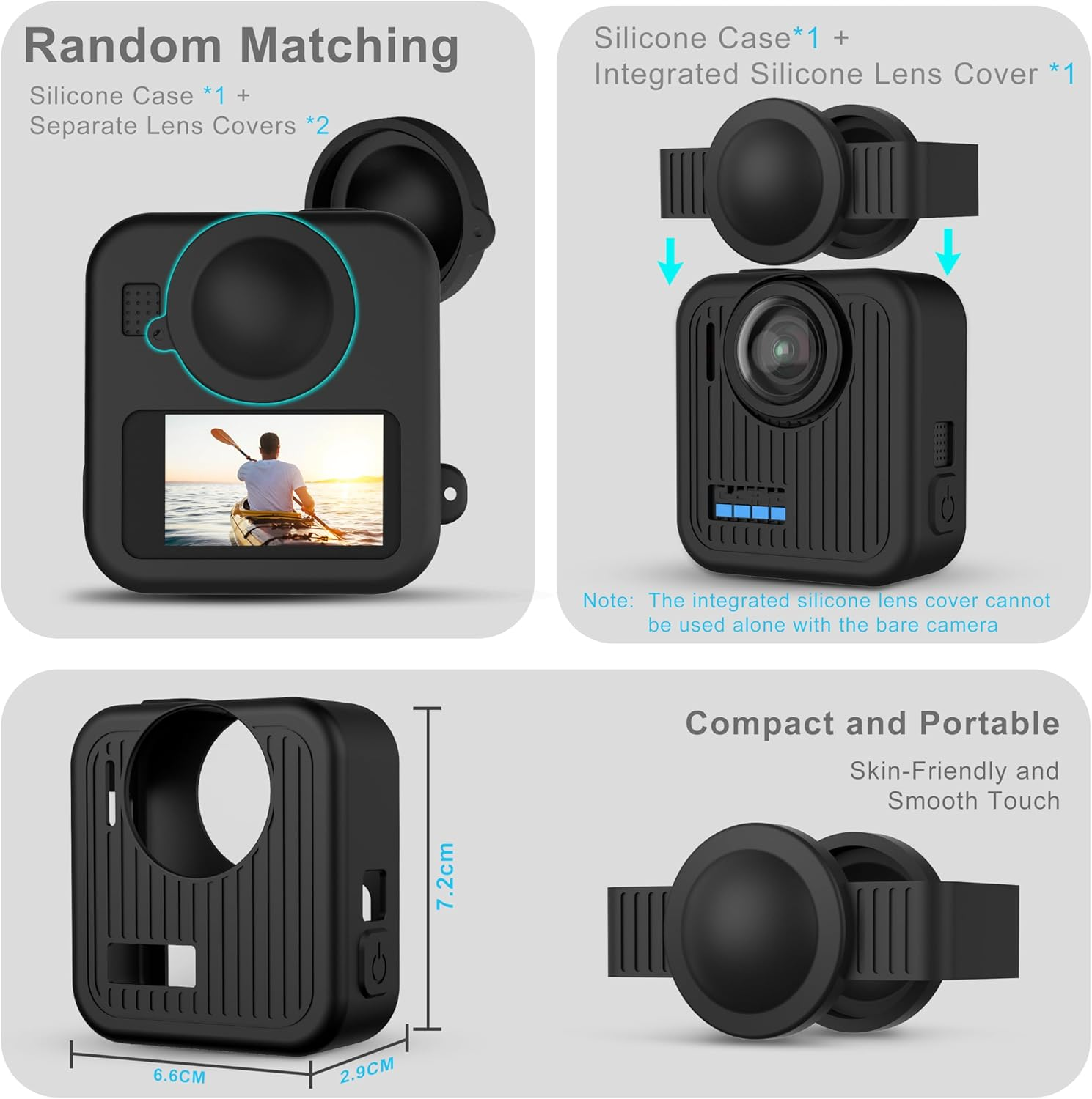 Fitstill Silicone Protective Kit Is Only for Go Pro Max 2, Silicone Protective Case + Screen Protector + Battery Side Cover + Lens Protective Cover + Adjustable Wrist Strap Max 2 Accessories image number 5