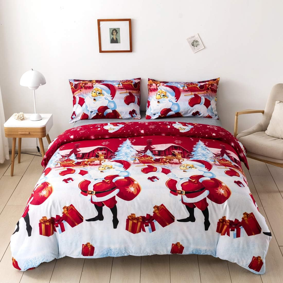 Father Christmas Santa Presents Xmas Quilt Duvet Cover & Pillowcase Bedding Bed Set, Multi-Colour Santa Claus Duvet Cover Set, Ultra Soft, Durable Design (King Set 3Pcs) image number 6