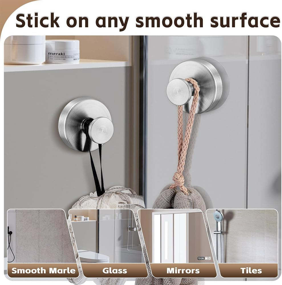4 Pack Suction Cup Hooks for Shower, Towel Hooks for Bathroom Kitchen Glass Mirror Tile, Stainless Steel Suction Hooks for Hanging Towel Coat image number 3