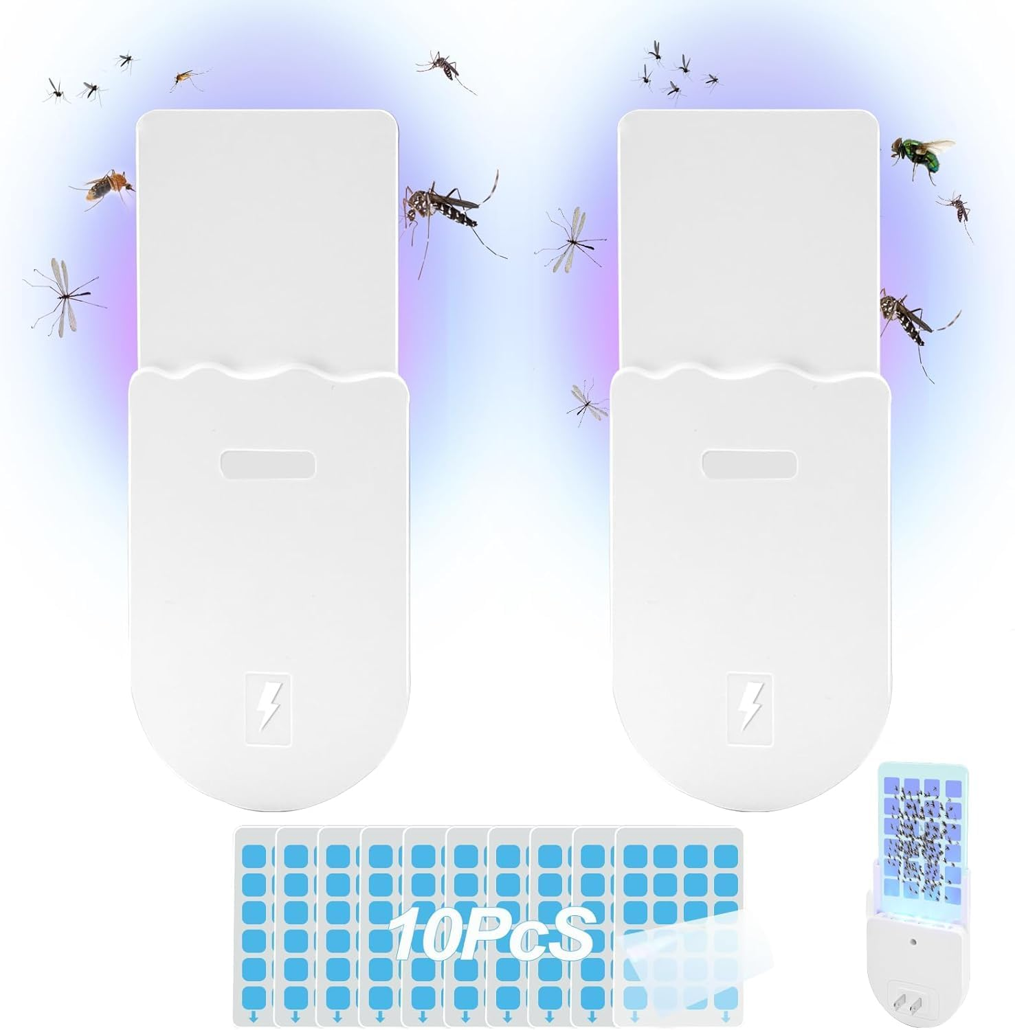 Jiaozoum Flying Insect Trap Plug-In Mosquito Killer Indoor, Gnat Moth Catcher Fly Tapper, Bug Zapper with Night Light UV Attractant Catcher for Home Office(2 Pack) image number 3