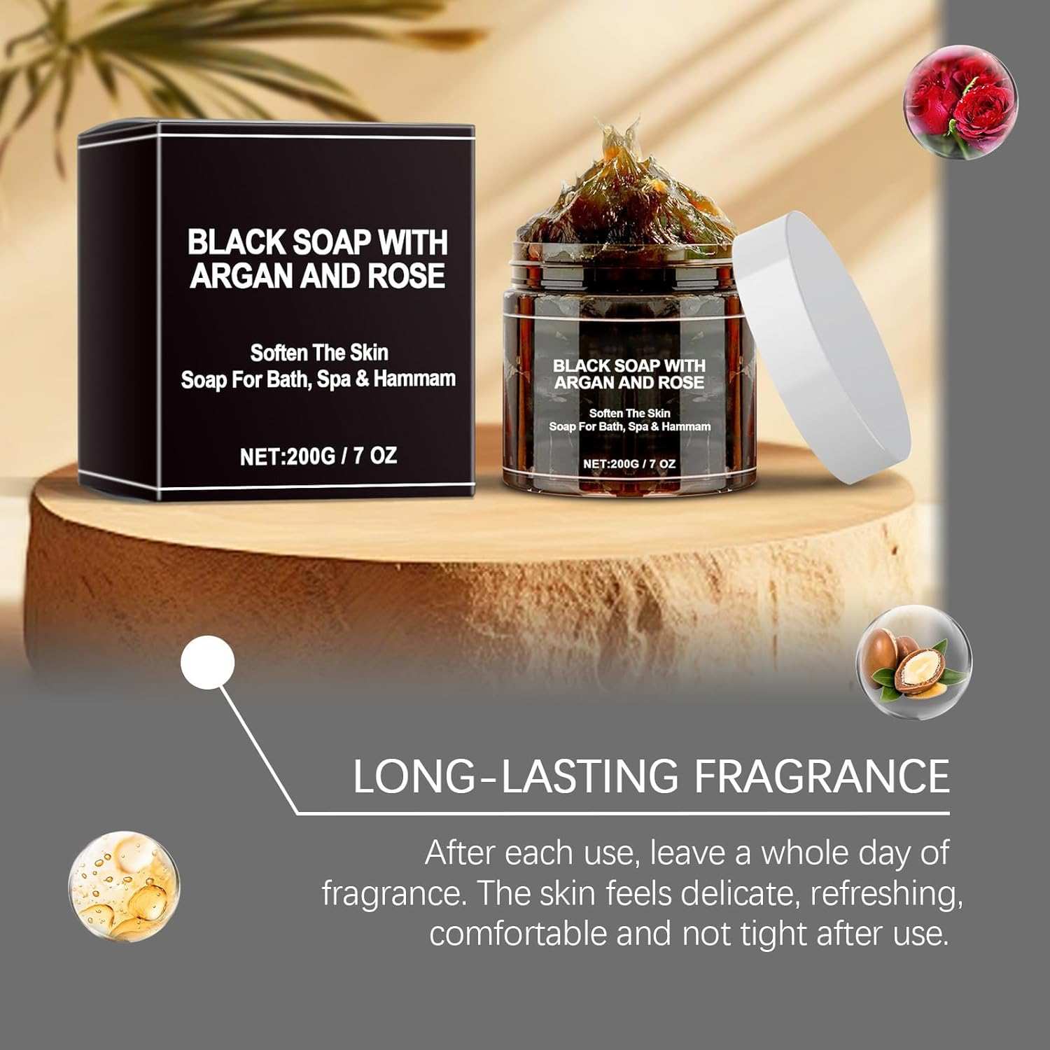 Morocco Black Soap &ndash; Exfoliating Body Scrub Bar with Argan and Rose for Deep Cleaning, Natural African Black Soap Suitable for All Skin Types (01) image number 1