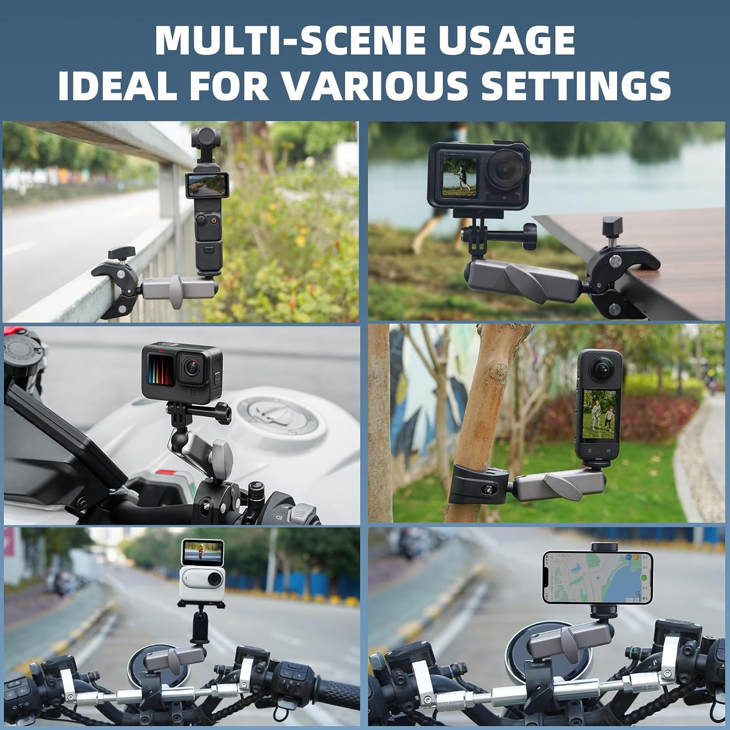 BRDRC Pocket 3 Camera Bike Mount Clamp Motorcycle Handle Holder Aluminum for Insta360 X5 X4 X3 Ace Pro Go 3S, for DJI Osmo Pocket 3 2 Mobile 7P Action 5 Pro 4 3, for Gopro Max Hero Mini Accessories image number 5