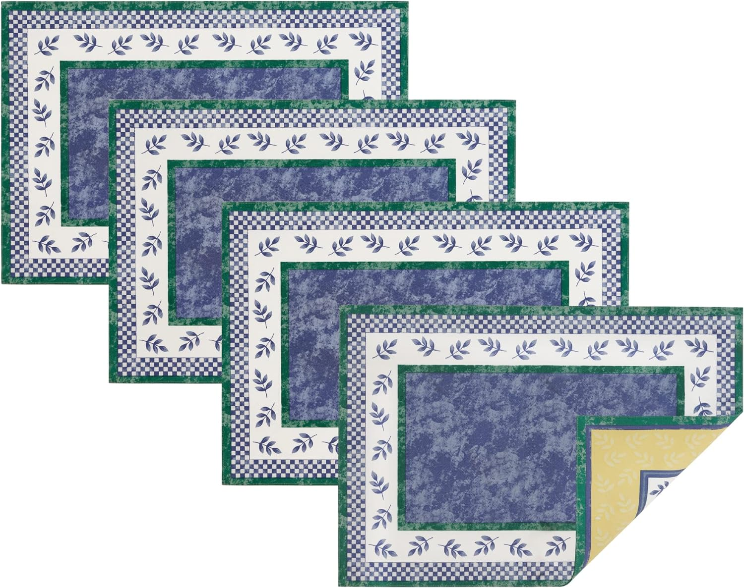 Villeroy and Boch Leaf and Check Cotton Fabric Reversible Placemat, Multicolor, 14"X20" image number 5