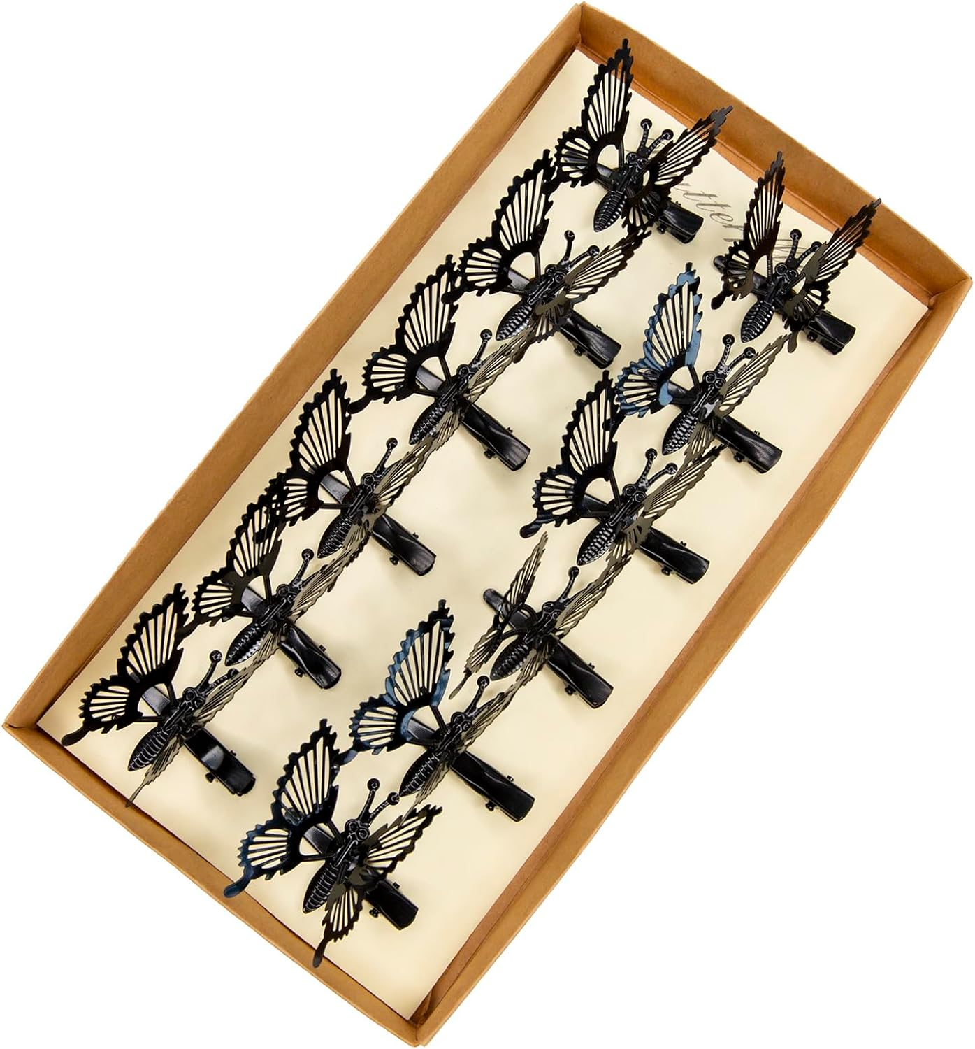 YCHTEWY 12 Pieces 3D Butterfly Hair Clips Metal Gold Moving Wings Butterfly Hair Accessories Hair Clips for Women and Girls (D-Black)