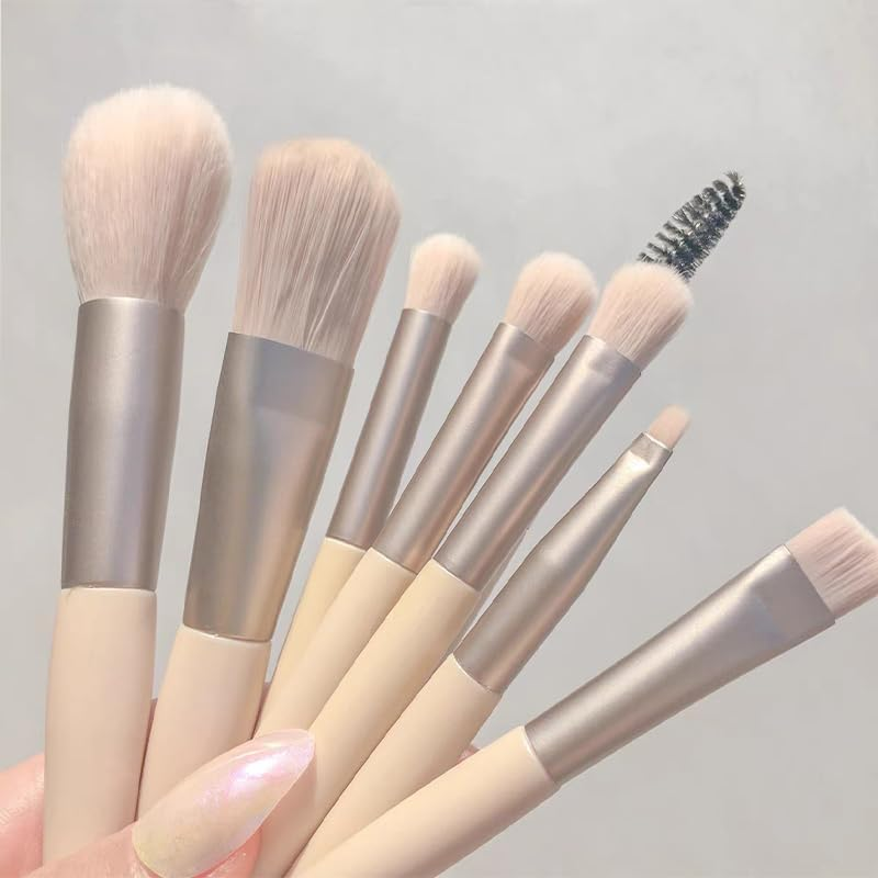 AIMALL 8-Piece Eyeshadow Brush Set &ndash; Premium Synthetic Makeup Brushes for Detailing & Blending, Includes Travel Bag, Perfect for Makeup Enthusiasts & Professionals - Apricot-Yellow image number 4