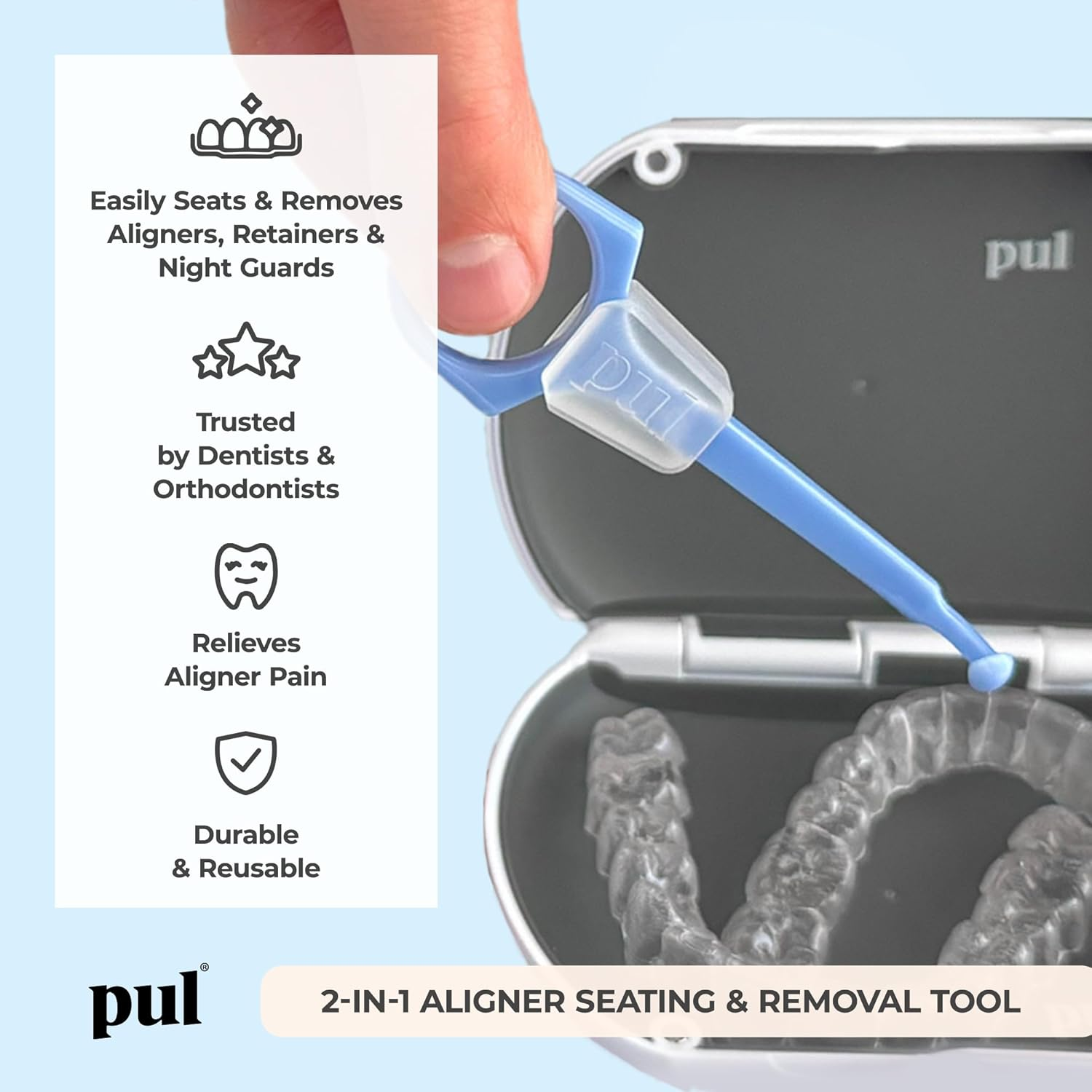 PUL Pack of 1 Reusable 2-In-1 Aligner Seating Chewie & Removal Tool &mdash; Compatible with Invisalign, Removable Braces, Retainers & Trays &ndash; Easy-To-Use Remover & Chew, Dental & Oral Hygiene Care &ndash; White image number 7