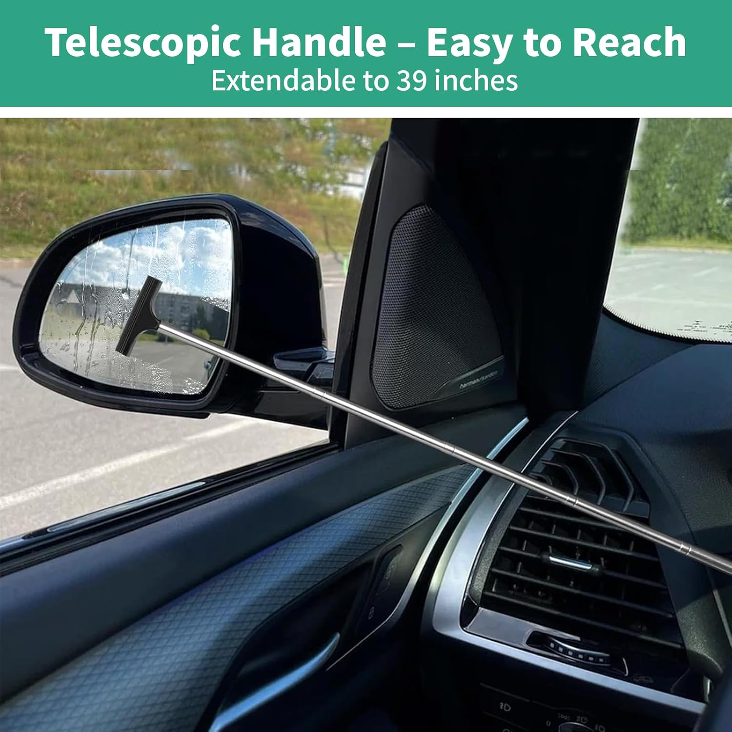 MAEZOE 2Pcs Car Mirror Squeegee with High Efficiency Water and Fog Removal Telescopic Portable Stainless Steel Ideal for Rainy Foggy Driving Perfect for Drivers and Car Enthusiasts