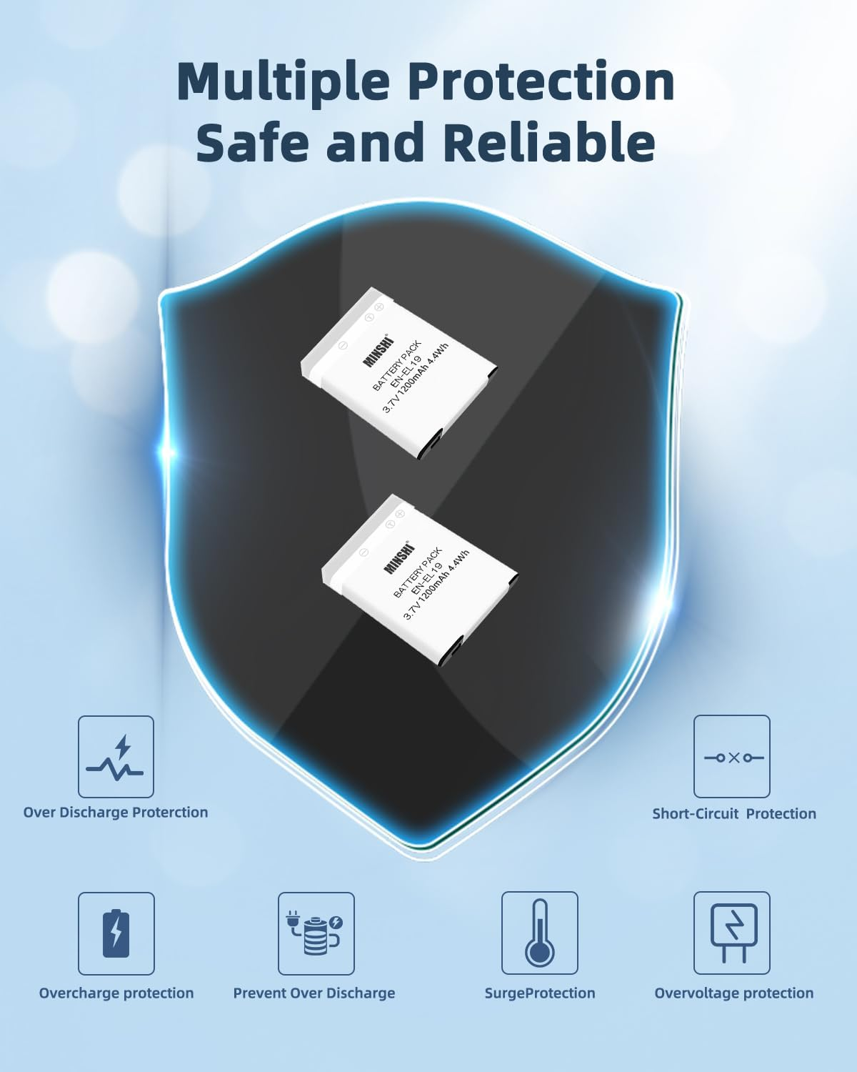 MINSHI EN-EL19 Battery Compatible with COOLPIX S4300 Coolpix S32 S33 S100 S2500 S2600 S2700 S2750 S2800 S6400 S6500 S6600 S6700 S6800 S6900 S7000 3.7V 1200Mah High Efficiency Battery image number 1