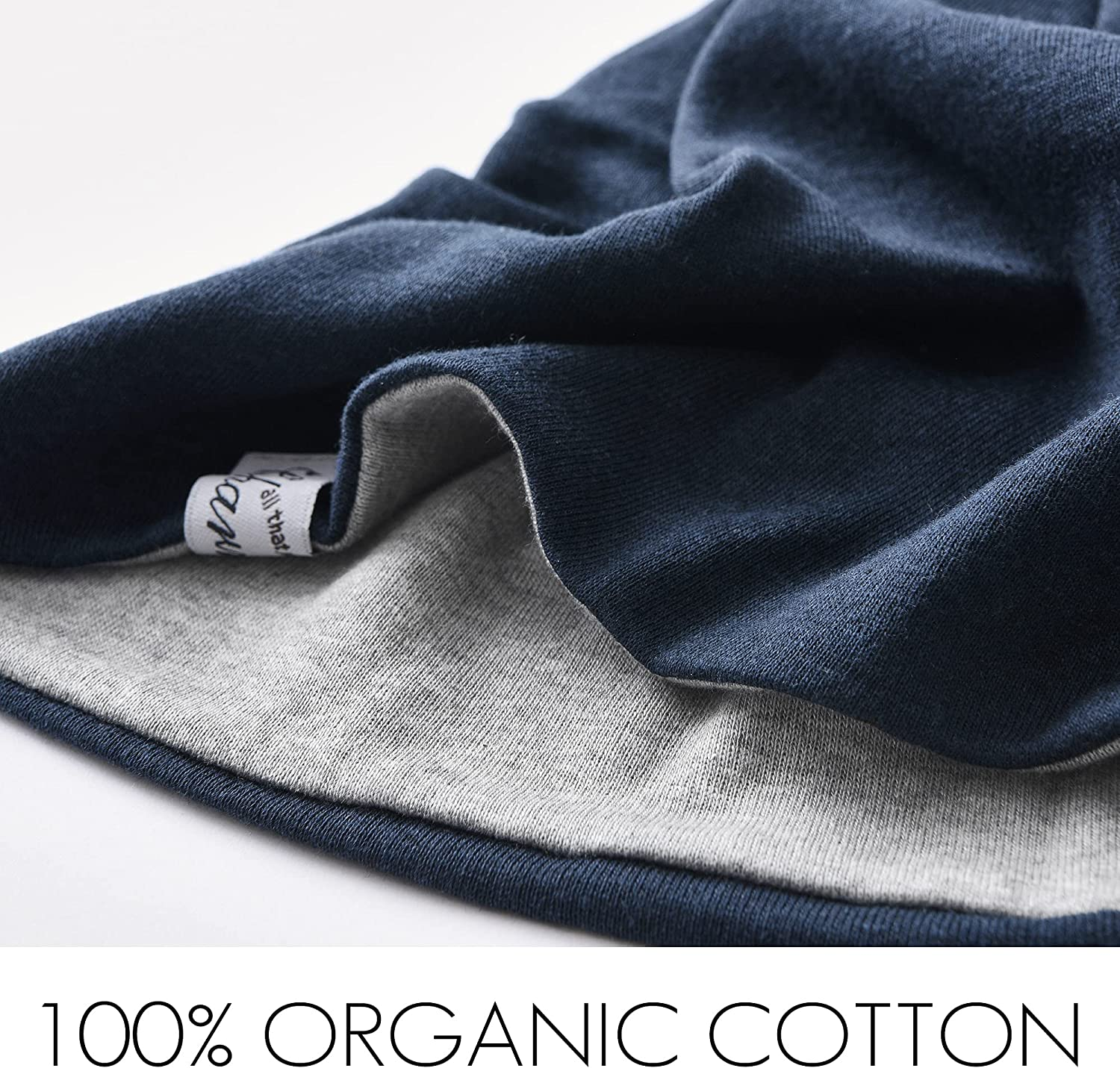 CHARM Organic Cotton Reversible Beanie - Made in Japan Slouchy Warm Knit Chemo Hat - Navy  Light Grey image number 4