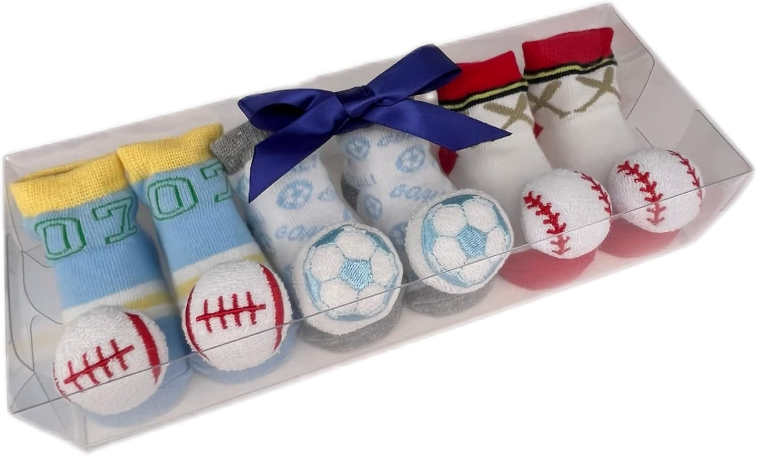 PUPPET Baby Boy Rattle Socks for 0-6 Months 3-Pack Sports Socks Set Baseball Football Soccer Infant Rattle Socks Series image number 2