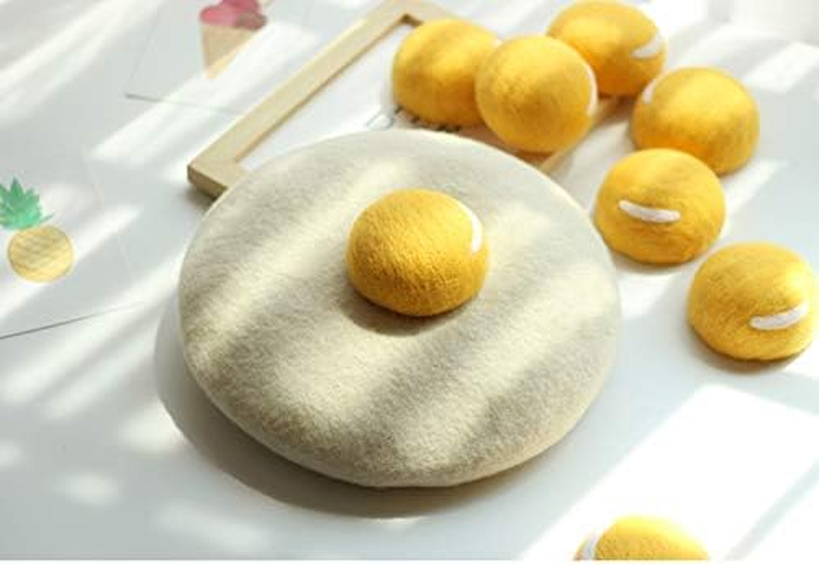 Manual Wool Egg Yolk Beret Lovely Gift for Winter Poached Egg Berets Cap Hat for Women Girls White image number 5