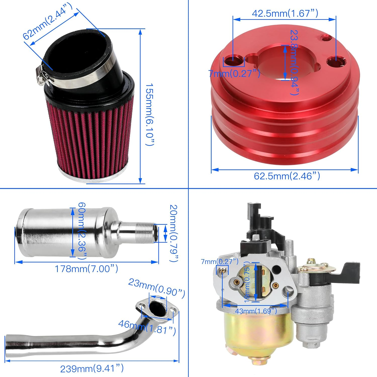 YOXUFA 212Cc Carburetor Exhaust Pipe Muffler Stage 2 Kit for Predator 212Cc 224Cc 196Cc 200 6.5Hp Engine Coleman CT200U BT200X CT200U-EX Baja Warrior MB200 GX160 Mini Bike Go Kart Parts - Black image number 6